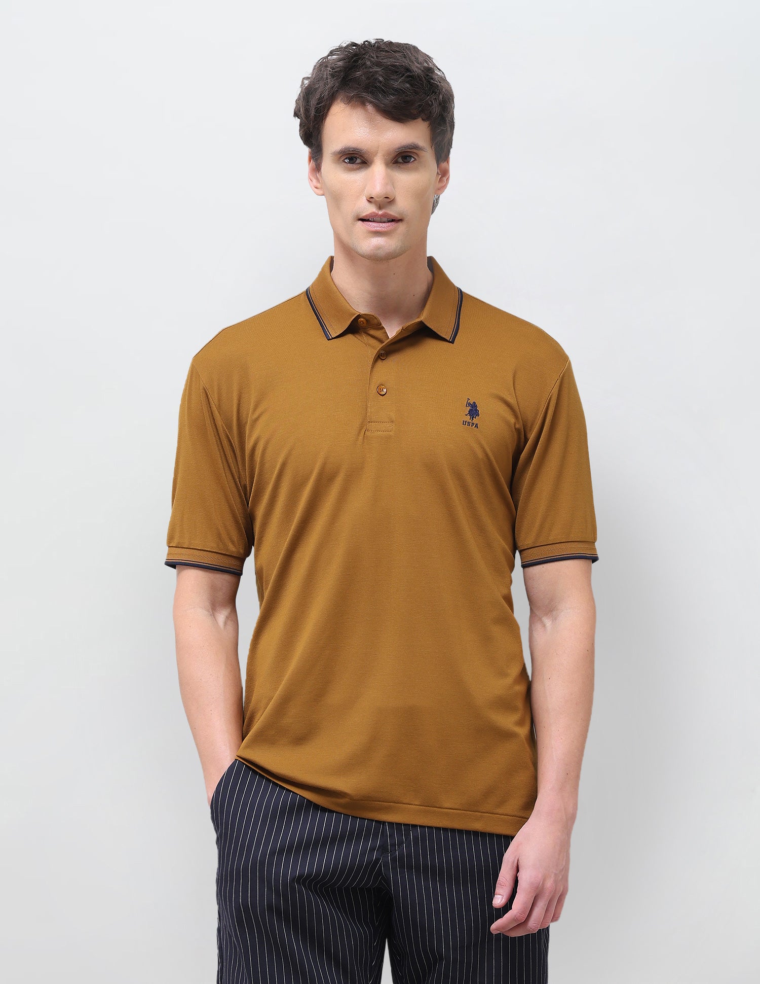 Solid Slim Fit Polo Shirt Gold - U.S. Polo Assn. India | Large
