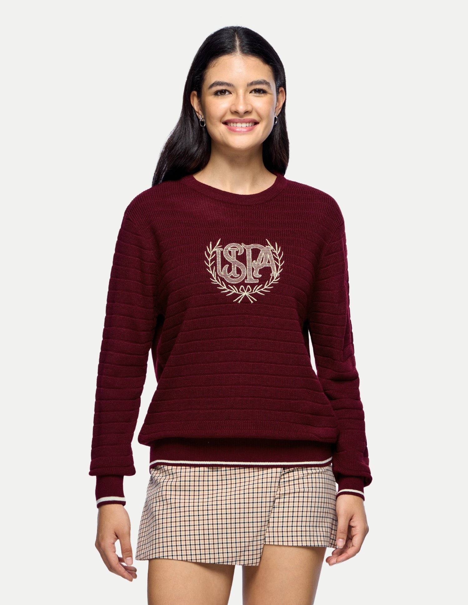 Brand Embroidered Regular Fit Sweater Maroon - U.S. Polo Assn. India | Large