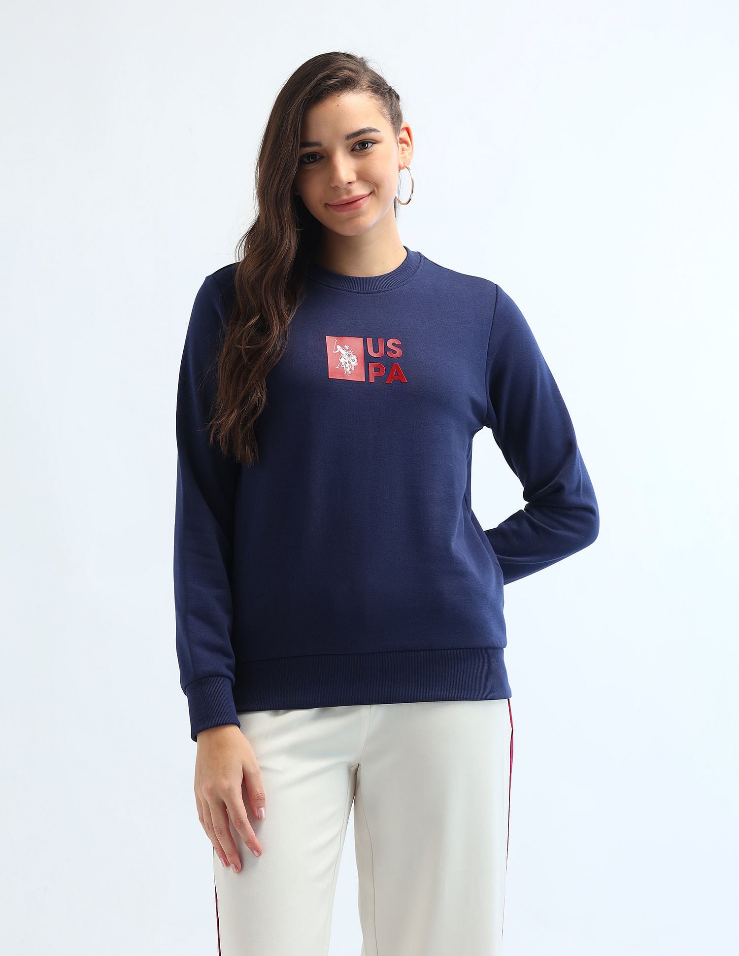 Drop Shoulder Brand Printed Sweatshirt Navy - U.S. Polo Assn. India | Large
