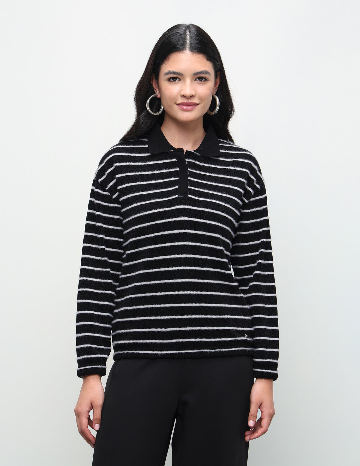 Horizontal Striped Regular Fit Sweater Black - U.S. Polo Assn. India | Large