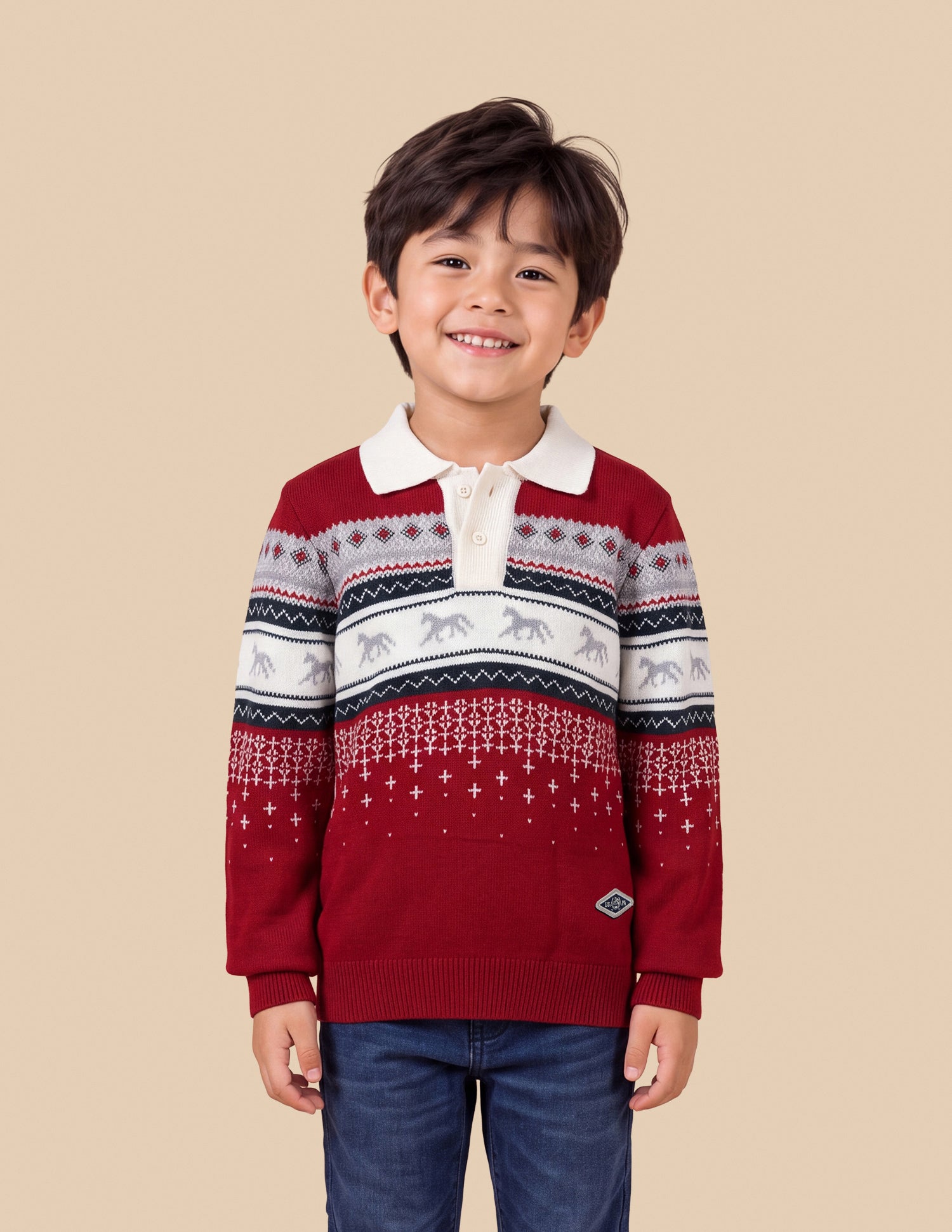 Geometric Patterned Knit Regular Fit Sweater Red - U.S. Polo Assn. India | Large