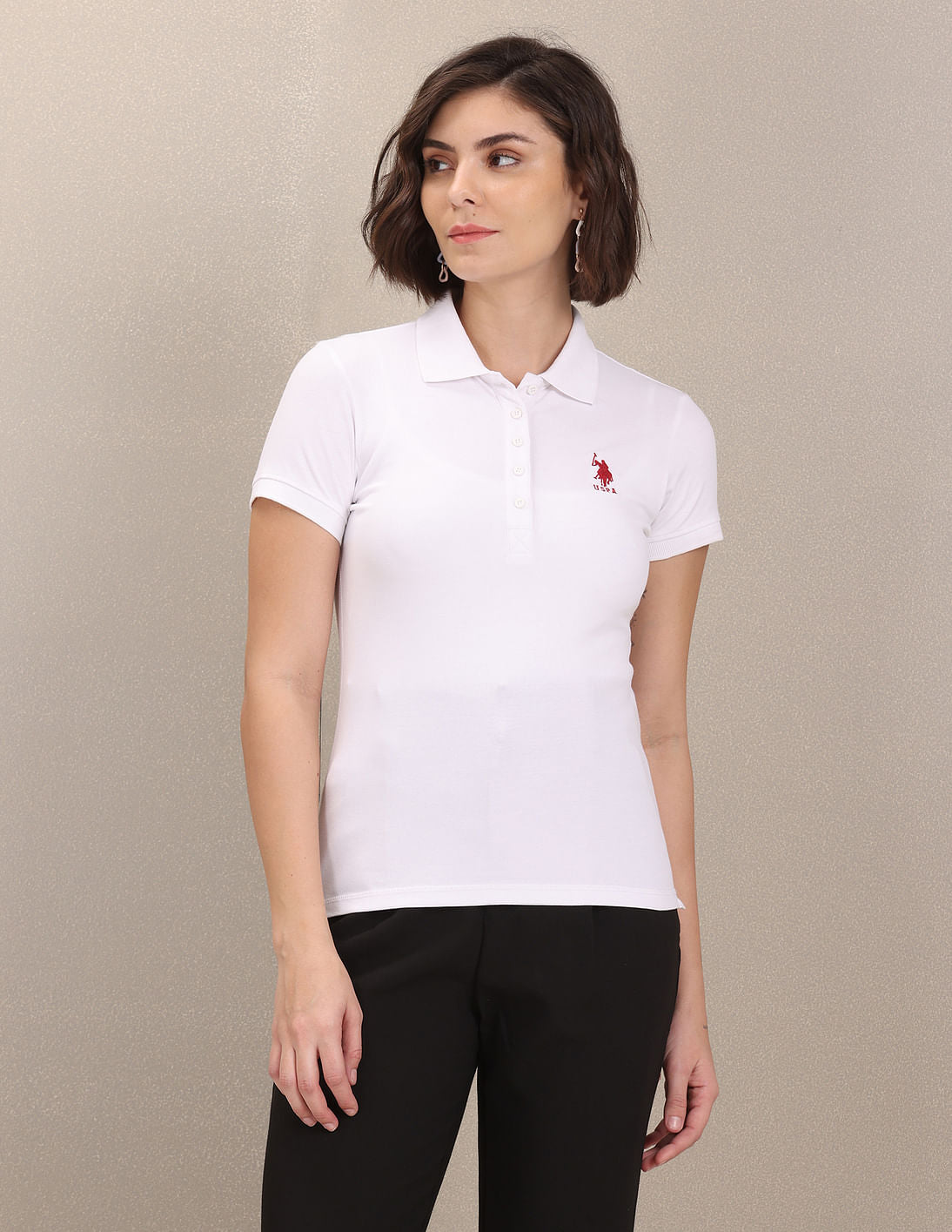 Brand Logo Solid Pique Polo Shirt White - U.S. POLO ASSN. | Large