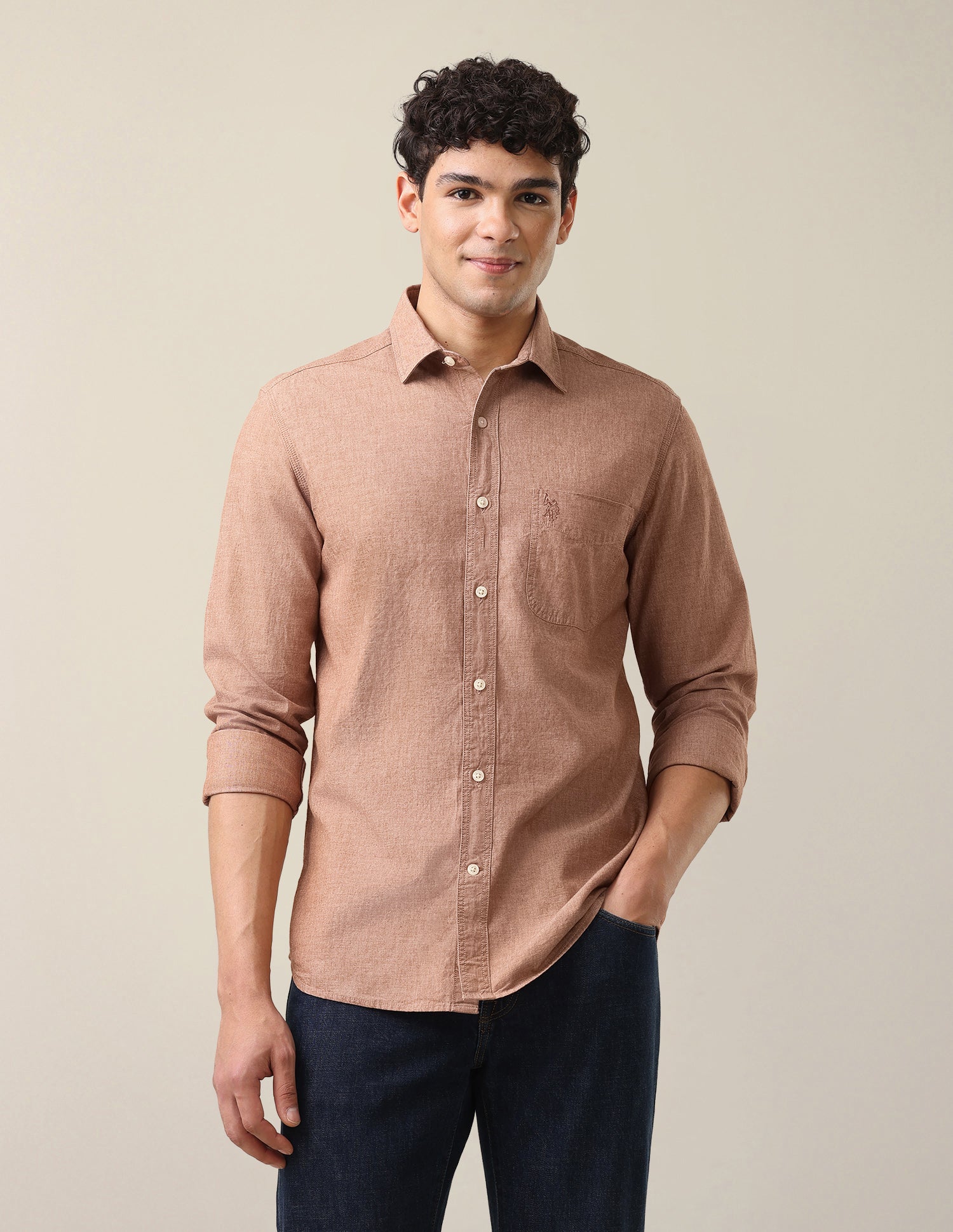 Solid Regular Fit Shirt Rust - U.S. Polo Assn. India | Large
