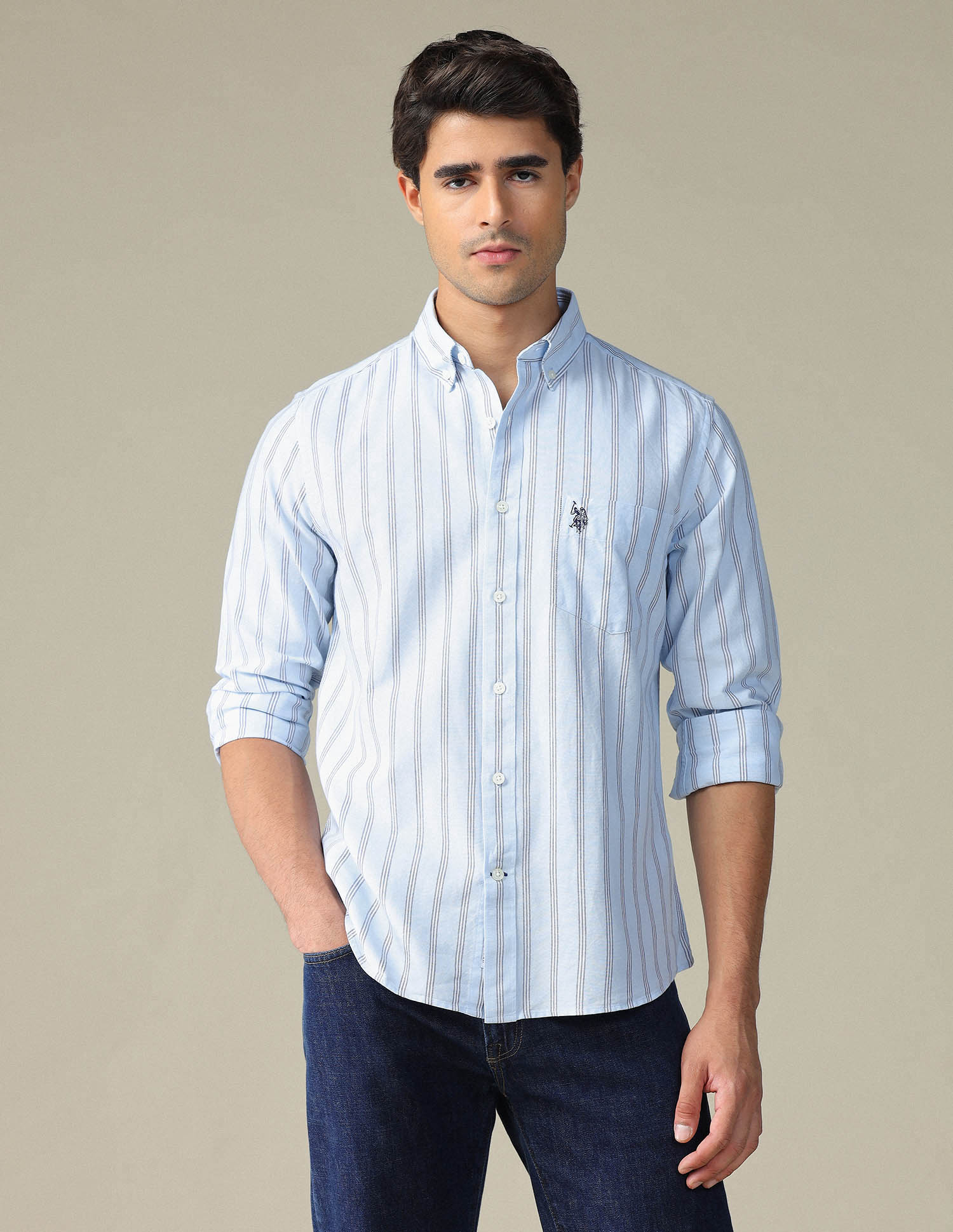 Vertical Striped Button Down Shirt Light Blue - U.S. POLO ASSN. | Large