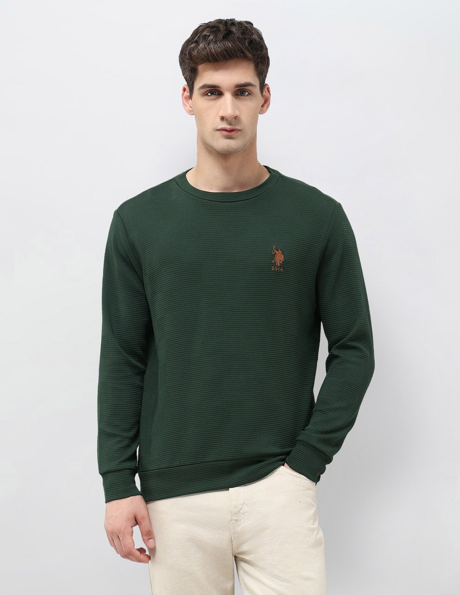 Textured Regular Fit Sweatshirt Dark Green - U.S. POLO ASSN. | Large