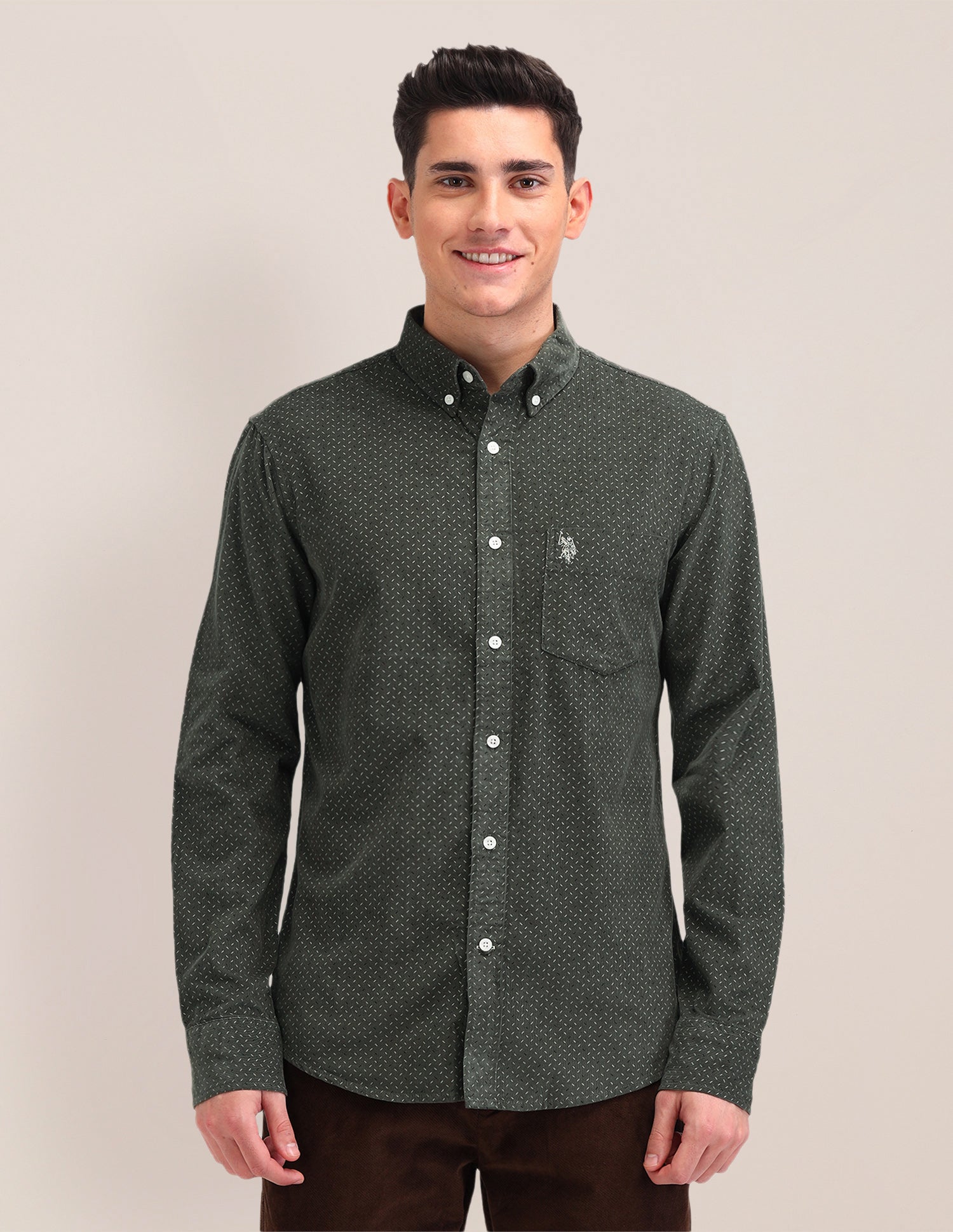 All-Over Tailored Fit Shirt Olive - U.S. Polo Assn. India | Large