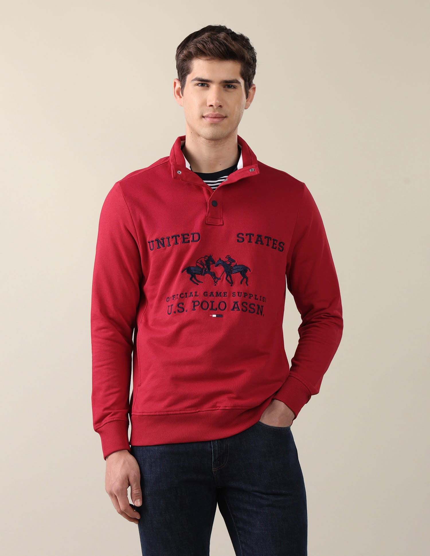 Brand Printed Regular Fit Sweatshirt Red - U.S. Polo Assn. India | Large