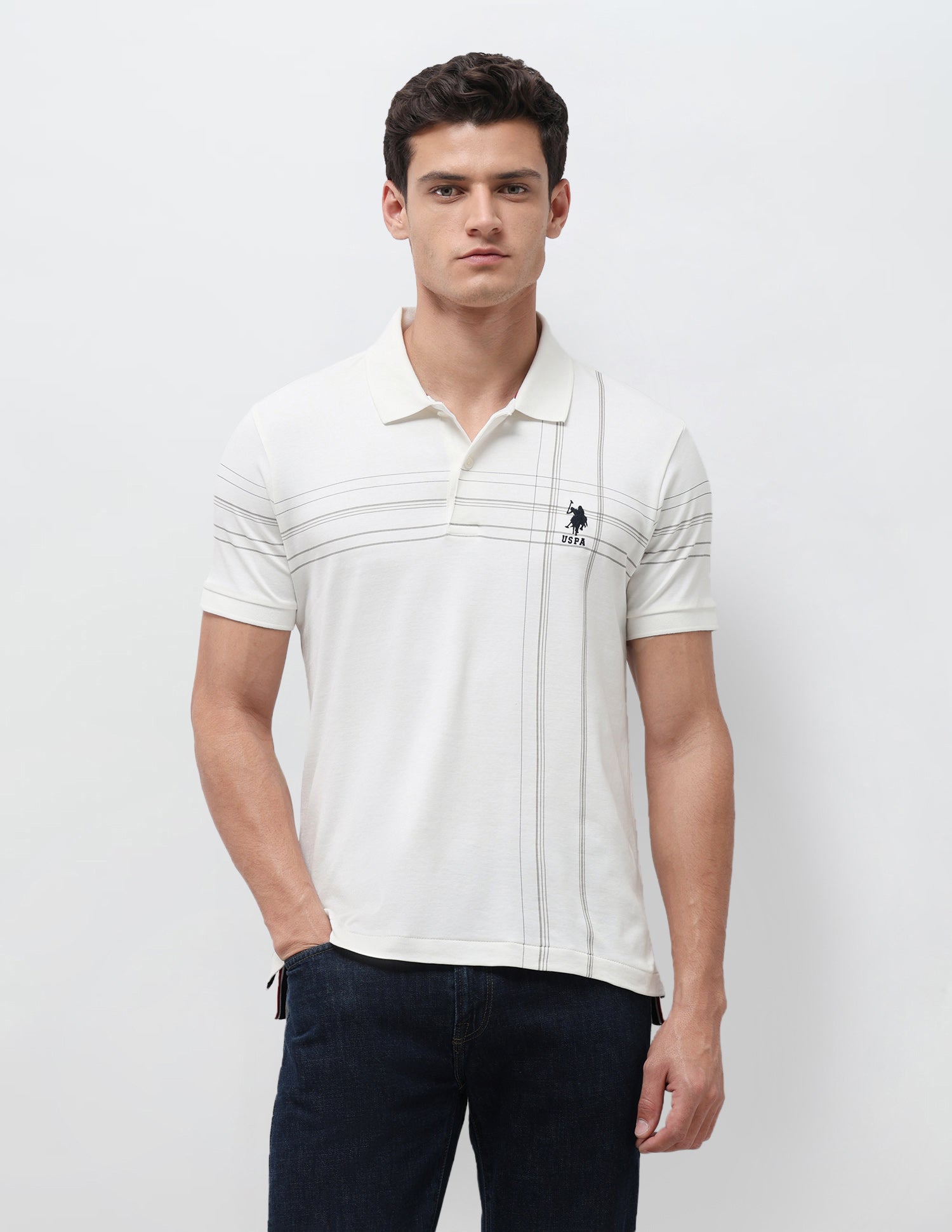 Vertical Striped Slim Fit Polo Shirt Off White - U.S. Polo Assn. India | Large