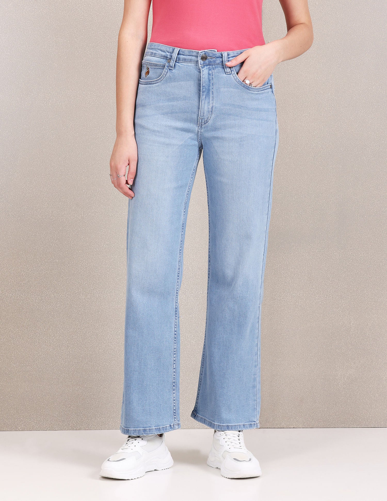 Mid Rise Stone Wash Wide Leg Jeans Blue - U.S. POLO ASSN. | Large