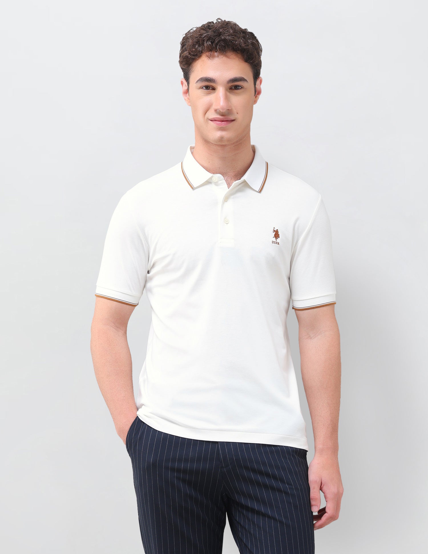 Solid Slim Fit Polo Shirt Off White - U.S. Polo Assn. India | Large