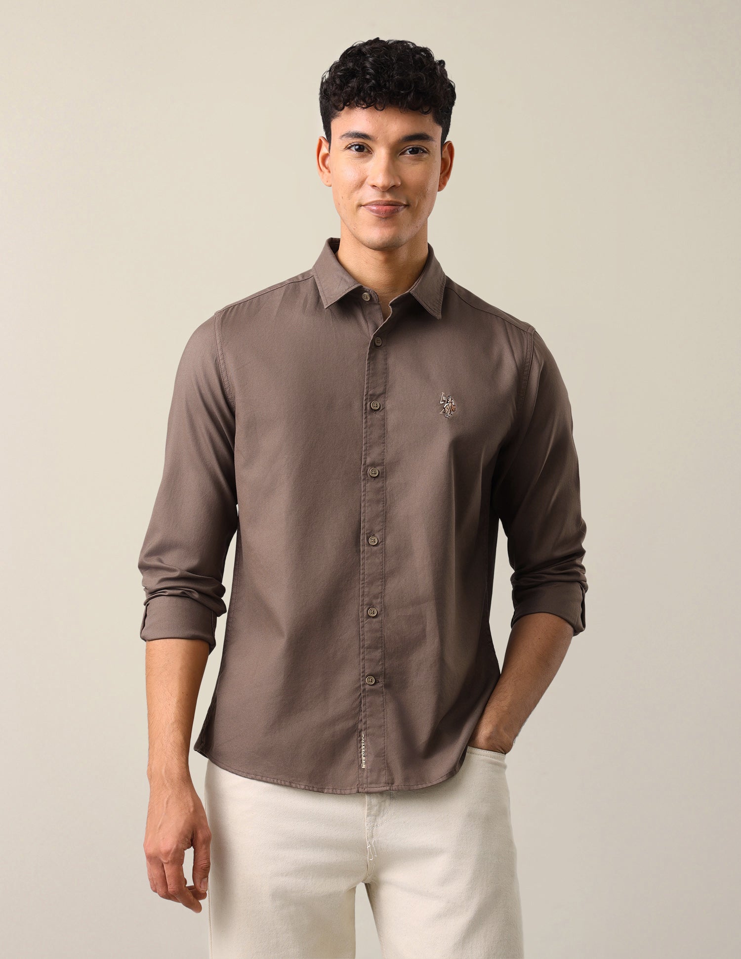Twill Solid Shirt Brown - U.S. Polo Assn. India | Large