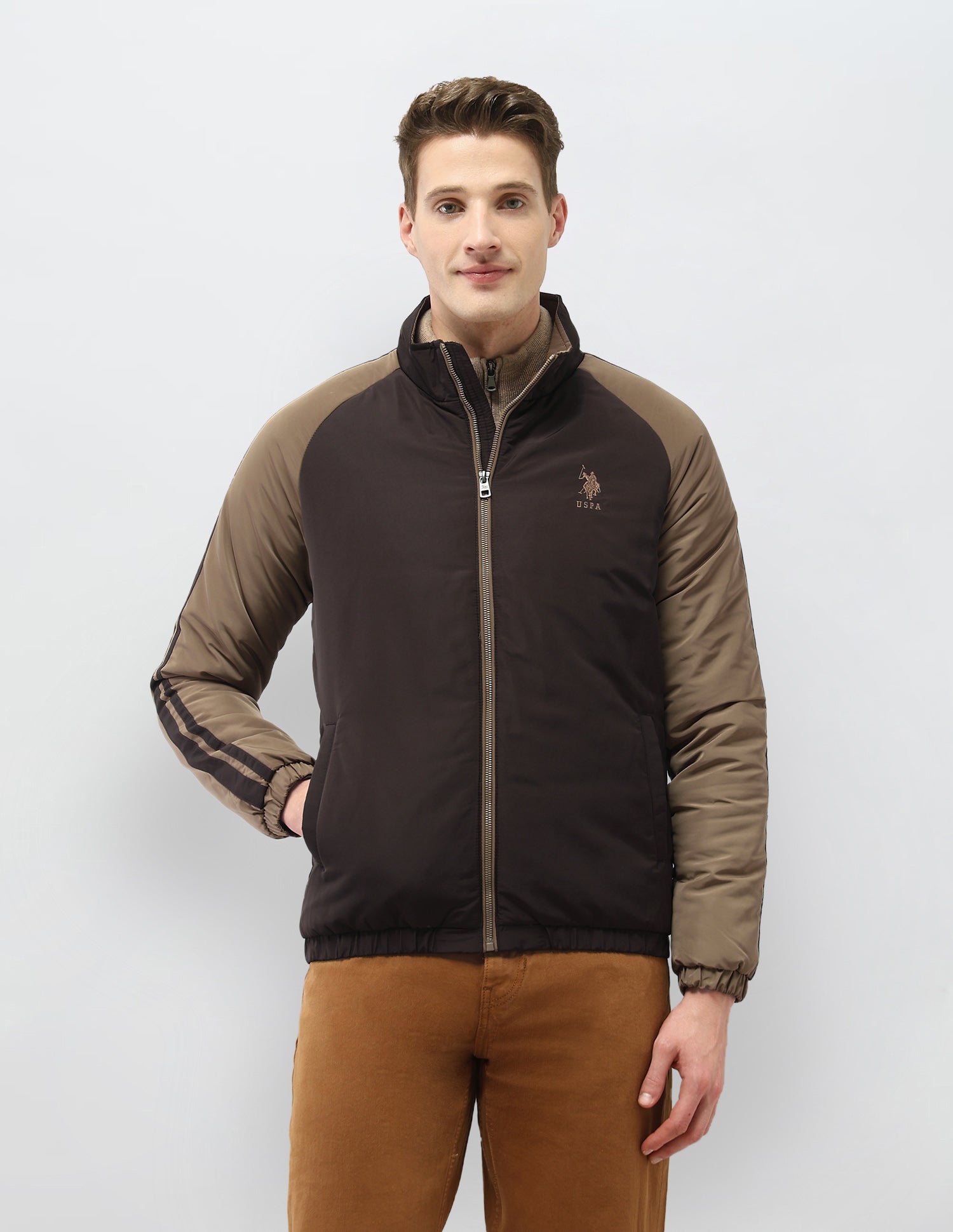 Colour Blocked Regular Fit Puffer Jacket Brown - U.S. Polo Assn. India | Large
