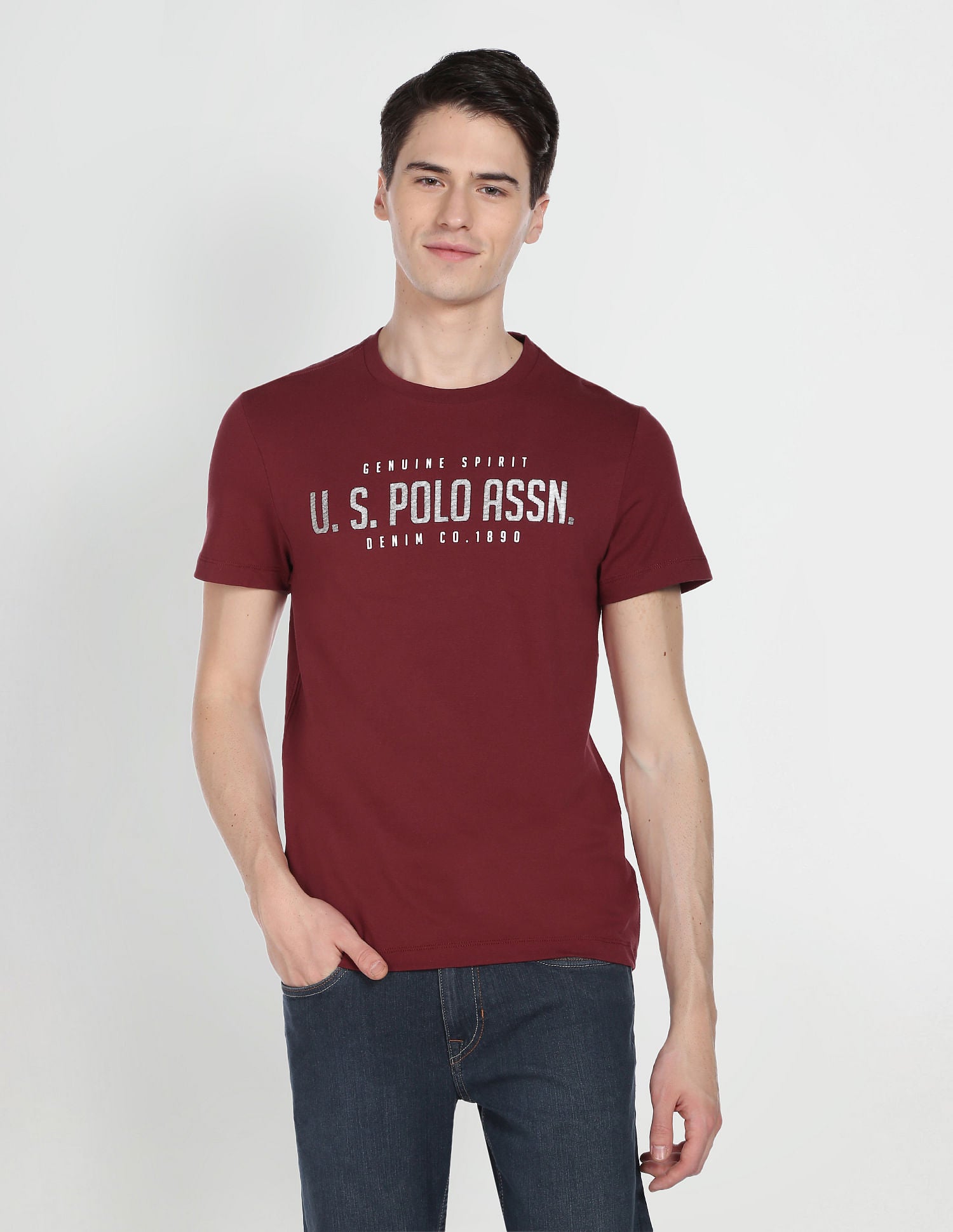 Iconic Metallic Brand Print T-Shirt Maroon - U.S. Polo Assn. India | Large