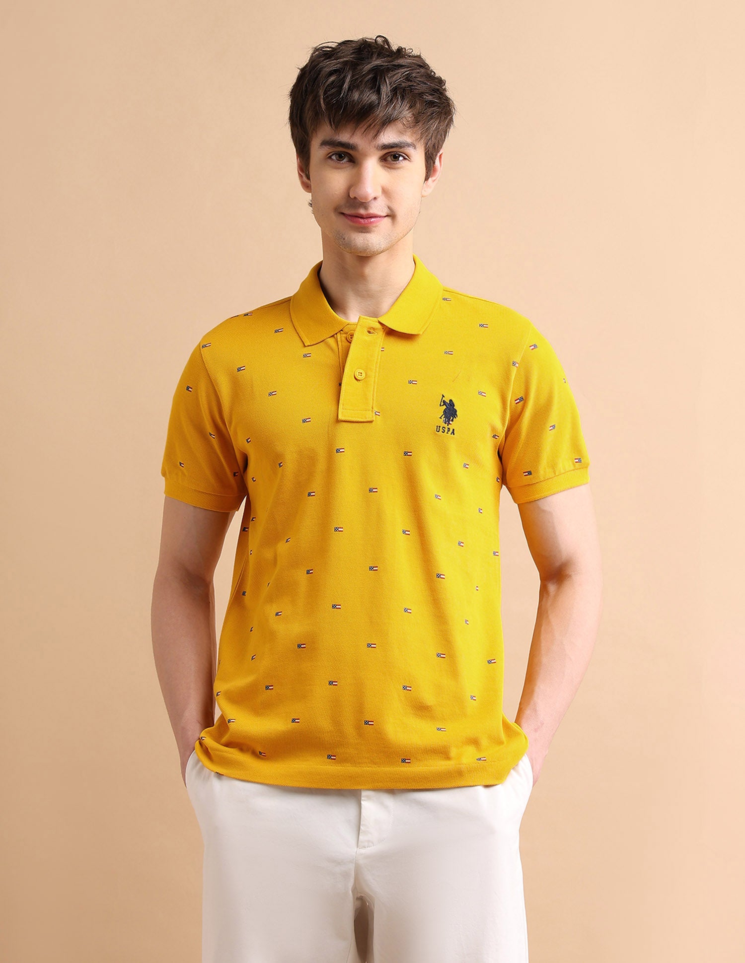 Flag Print Polo Shirt Mustard - U.S. POLO ASSN. | Large