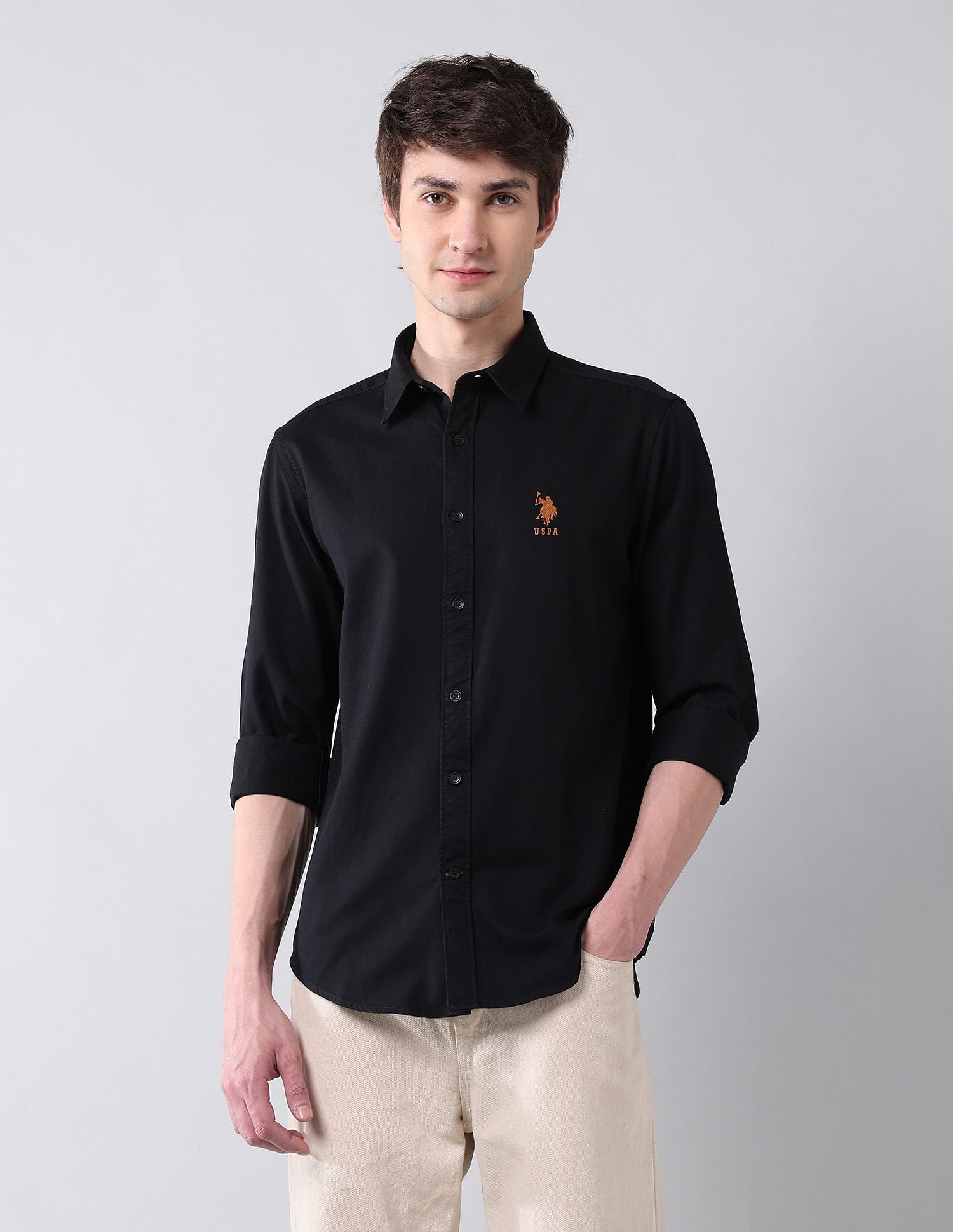 Solid Cavalry Twill Shirt Black - U.S. Polo Assn. India | Large