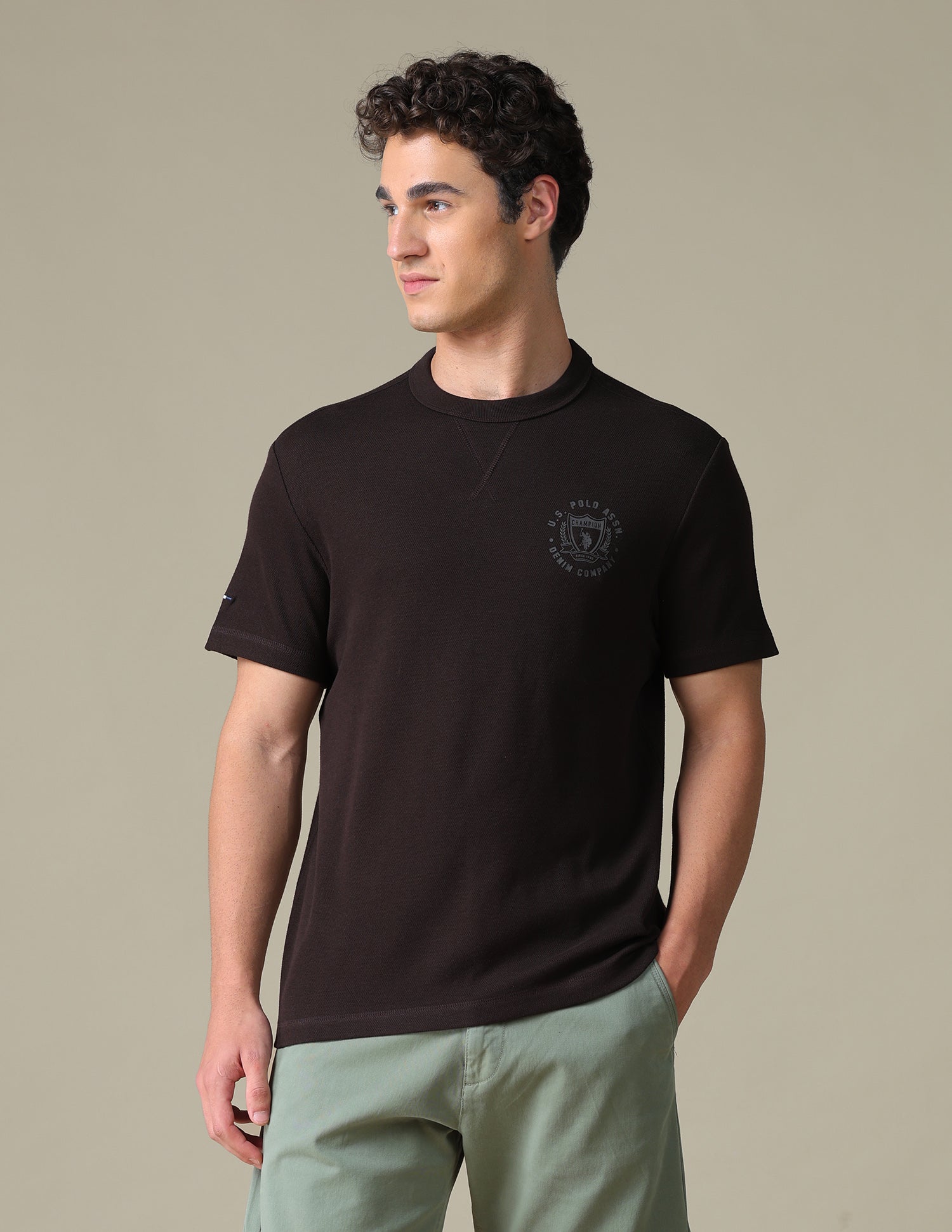 Solid Slim Fit T-Shirt Dark Brown - U.S. Polo Assn. India | Large