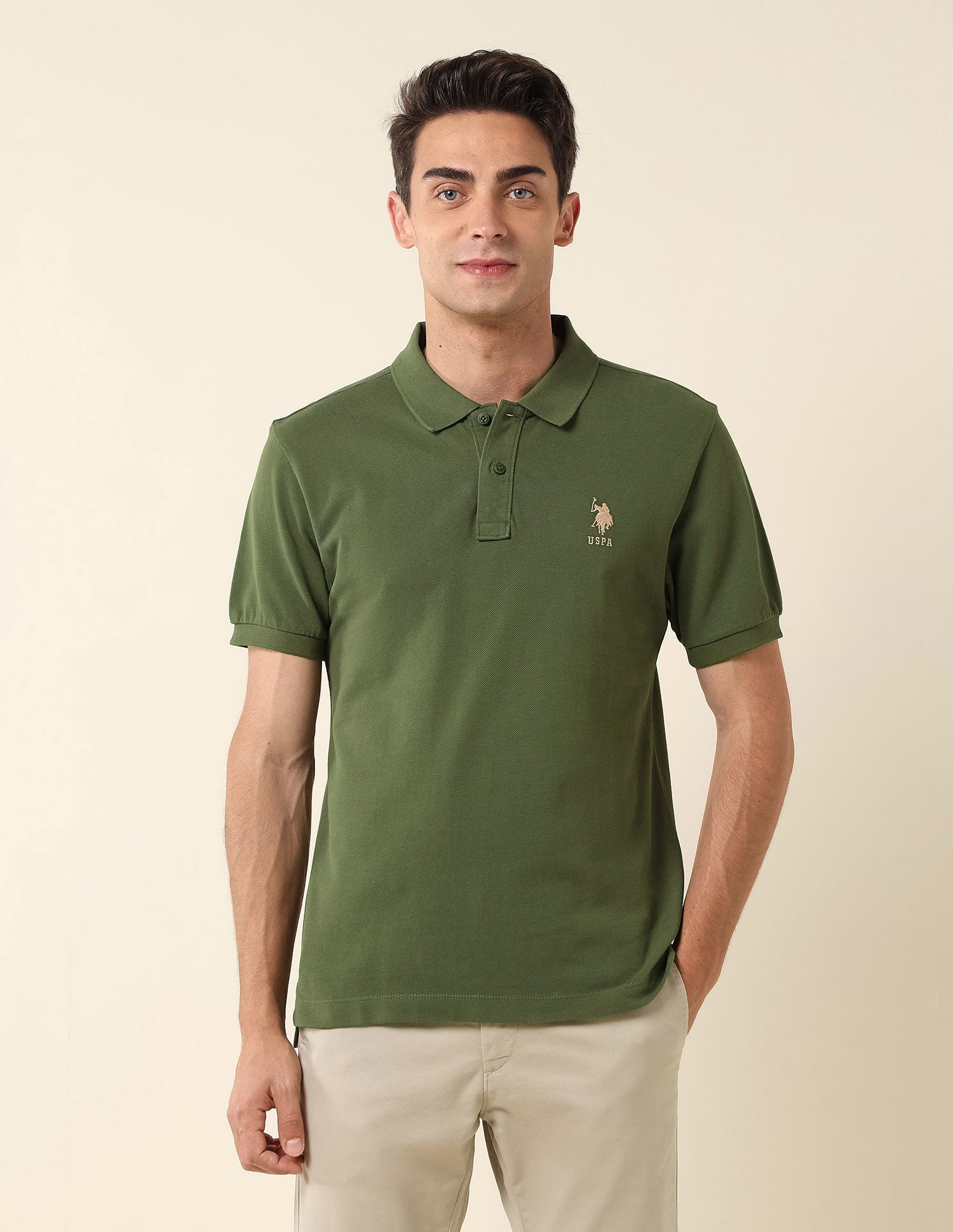 Slim Fit Pure Cotton Polo Shirt Olive - U.S. Polo Assn. India | Large