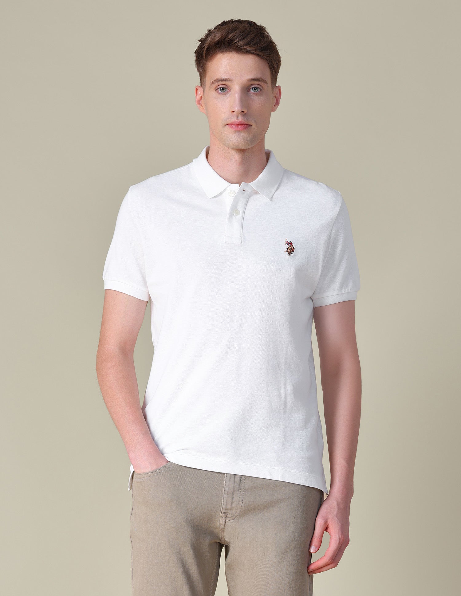 Brand Embroidered Slim Fit Polo Shirt Ivory - U.S. POLO ASSN. | Large
