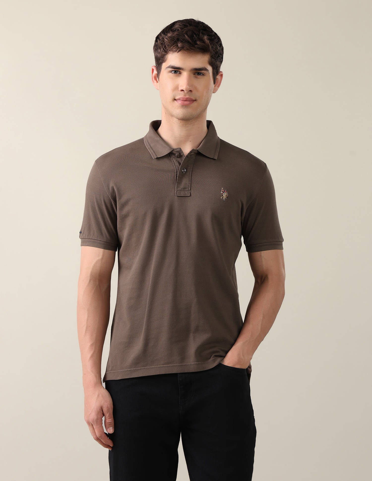 Solid Slim Fit Polo Shirt Brown - U.S. Polo Assn. India | Large