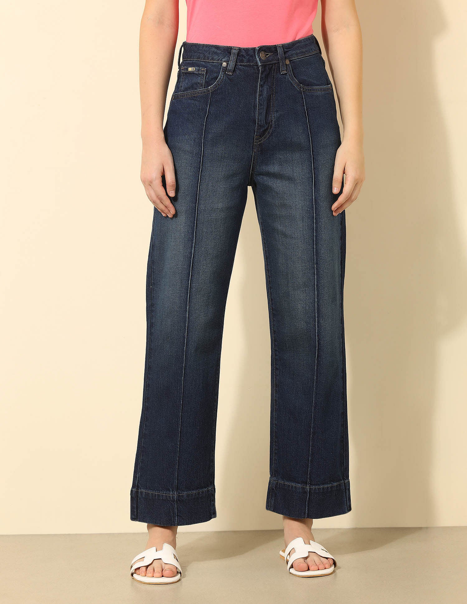 High Rise Straight Fit Pintuck Jeans Dark Blue - U.S. Polo Assn. India | Large
