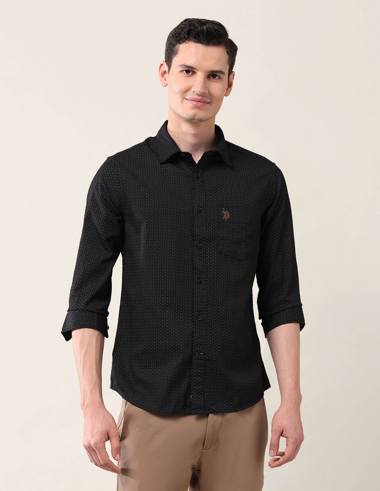 All-Over Printed Tailored Fit Shirt Black - U.S. Polo Assn. India | Large