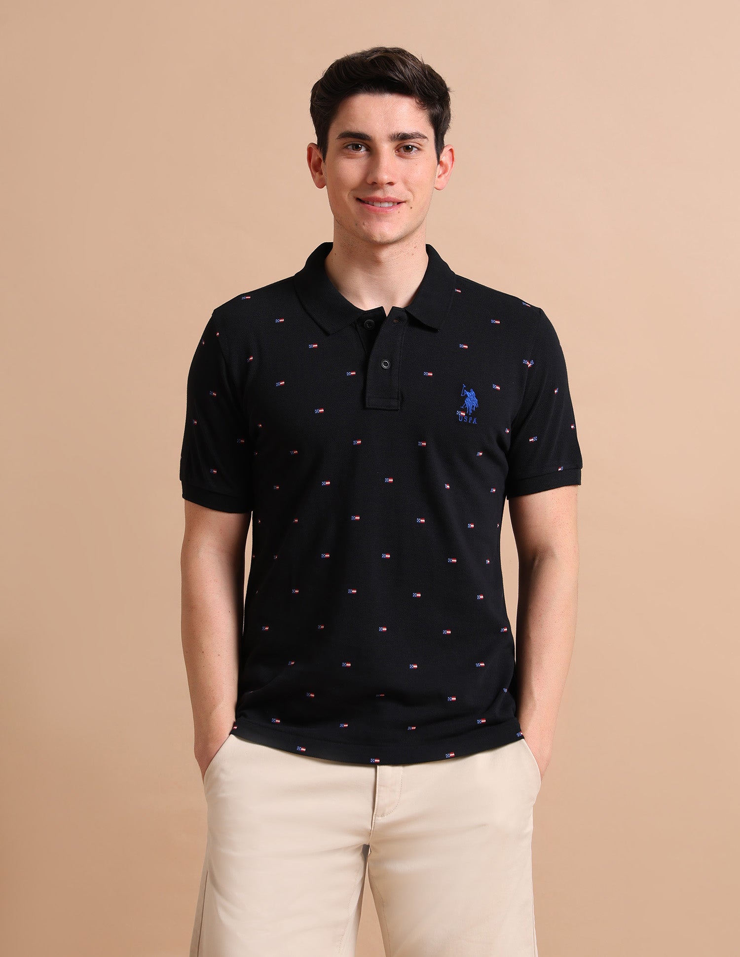 Flag Print Polo Shirt Black - U.S. POLO ASSN. | Large