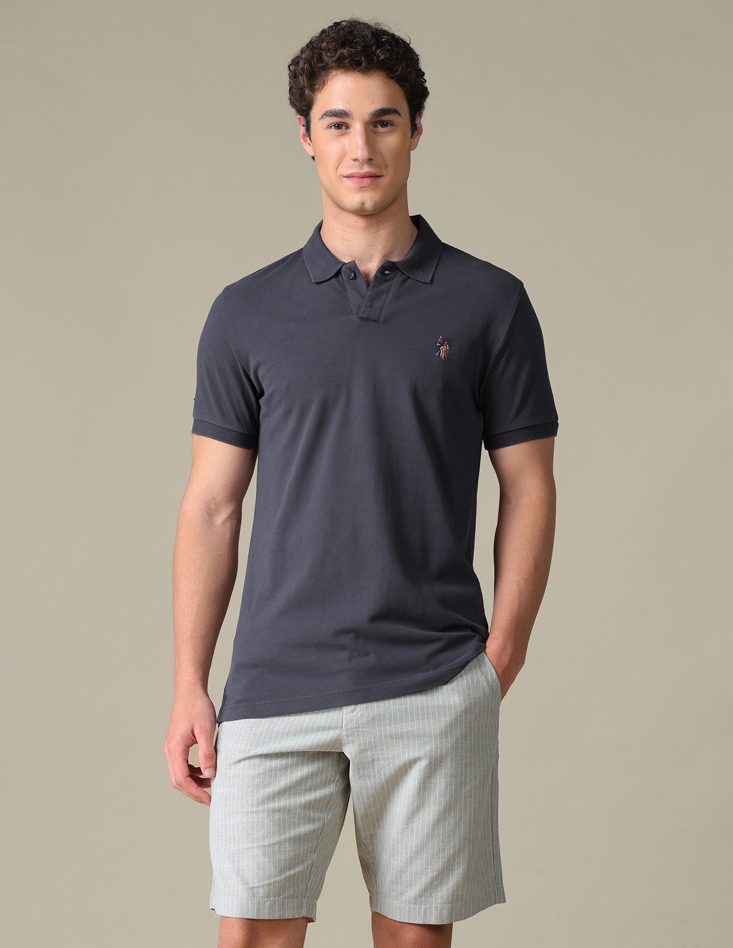 Solid Regular Fit Polo Shirt Dark Grey - U.S. Polo Assn. India | Large