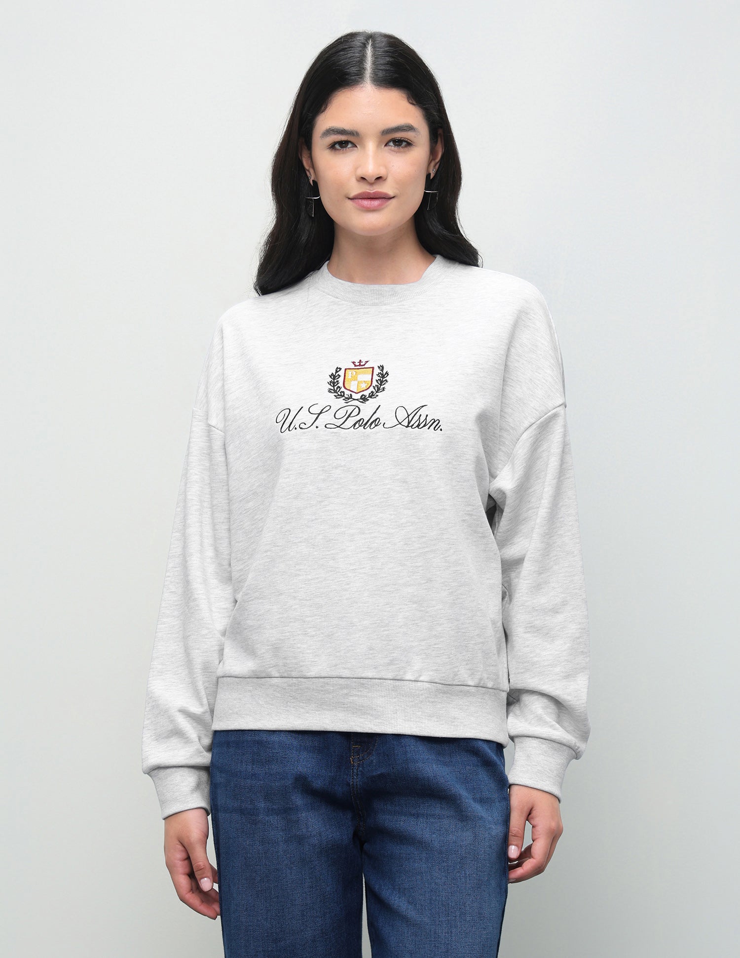 Brand Embroidered Oversized Fit Sweatshirt Grey - U.S. Polo Assn. India | Large