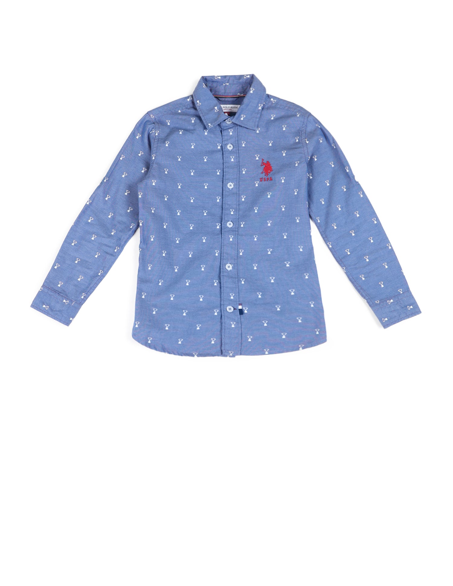 Boys All Over Printed Regular Fit Shirt Light Blue - U.S. Polo Assn. India | Large