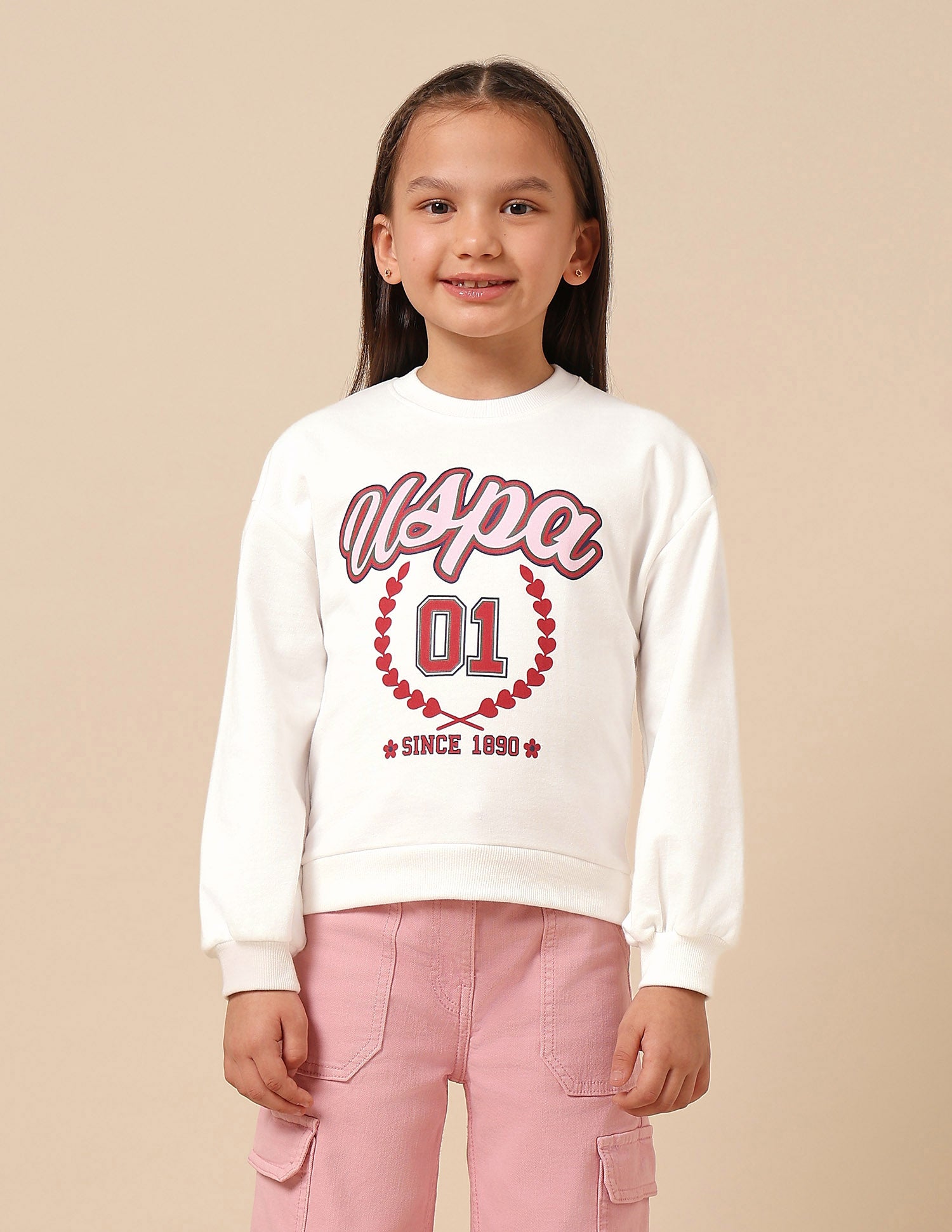 Girls Brand Printed Numeric Sweatshirt Off White - U.S. POLO ASSN. | Large