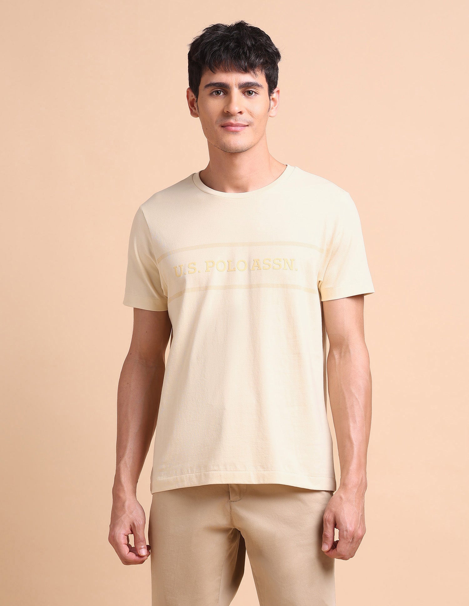 Brand Embossed Slim Fit T-Shirt Beige - U.S. POLO ASSN. | Large