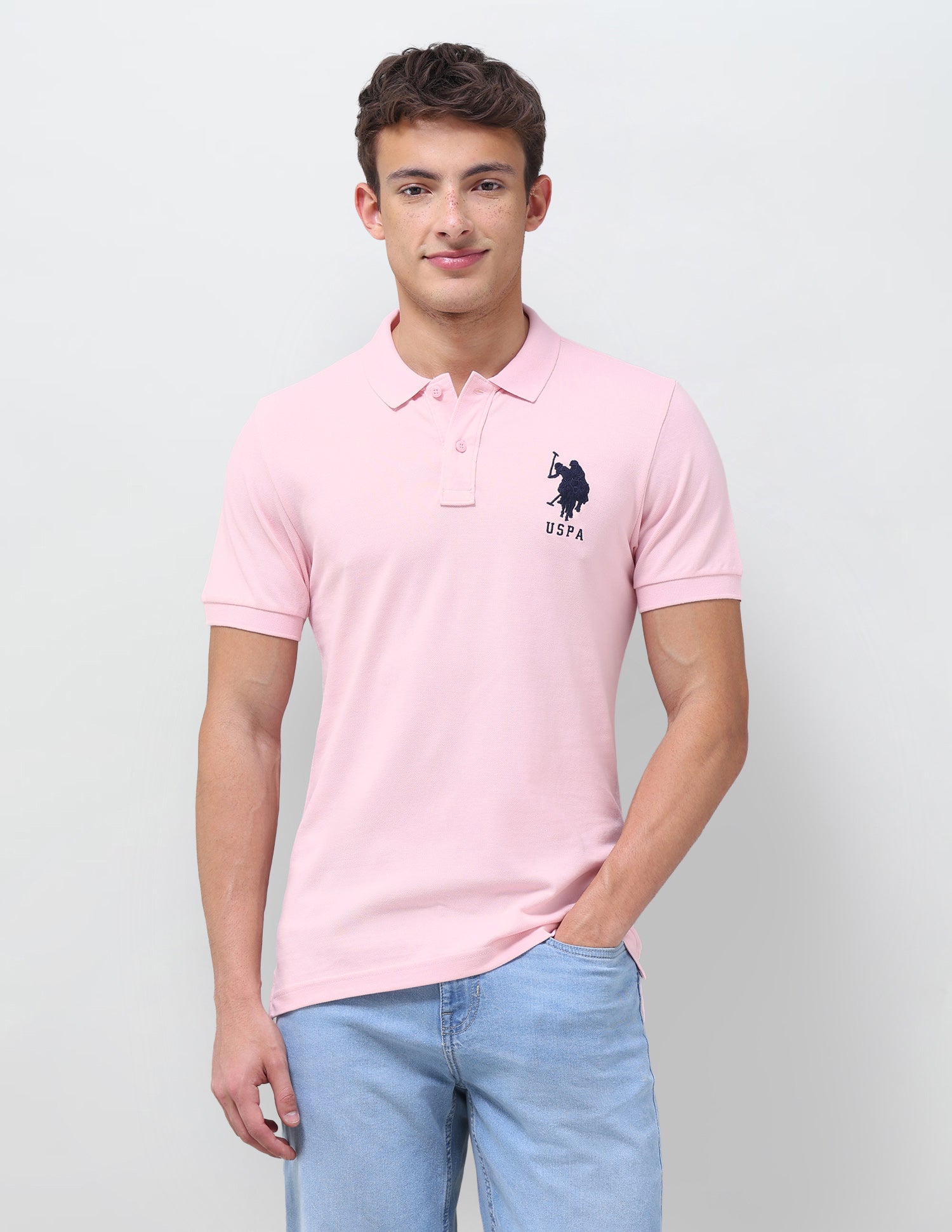 Solid Regular Fit Polo Shirt Light Pink - U.S. Polo Assn. India | Large
