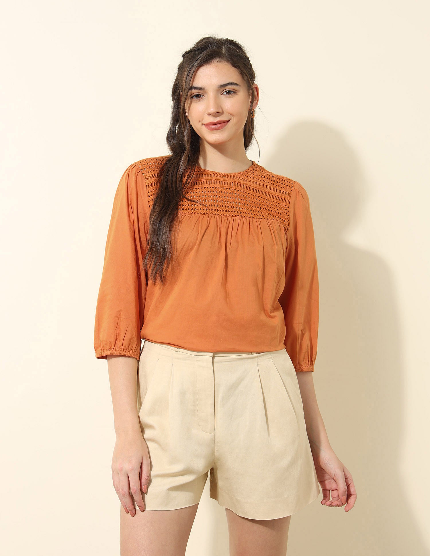 Lace Detailed Top Orange - U.S. POLO ASSN. | Large