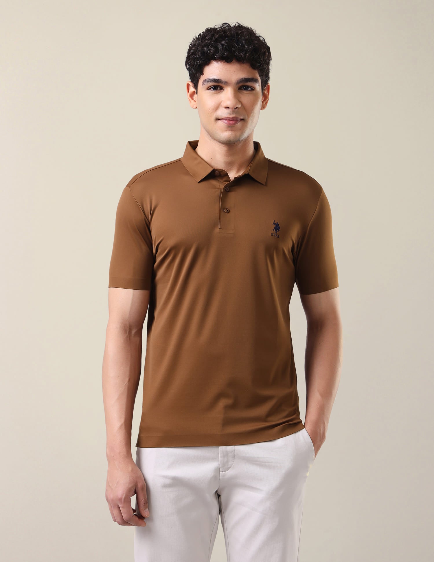 Solid Slim Fit Polo Shirt Brown - U.S. Polo Assn. India | Large