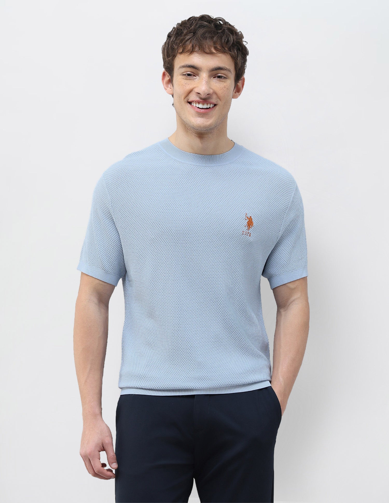 Textured Slim Fit T-Shirt Light Blue - U.S. Polo Assn. India | Large