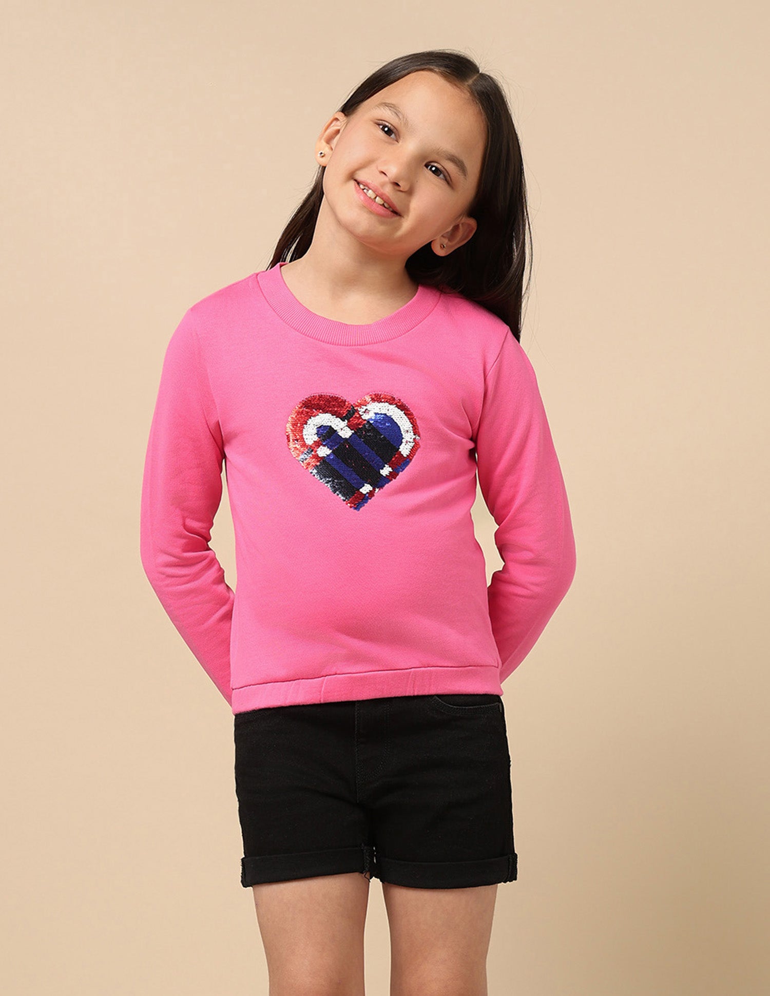 Girls Heart Flip Sequin Sweatshirt Pink - U.S. POLO ASSN. | Large
