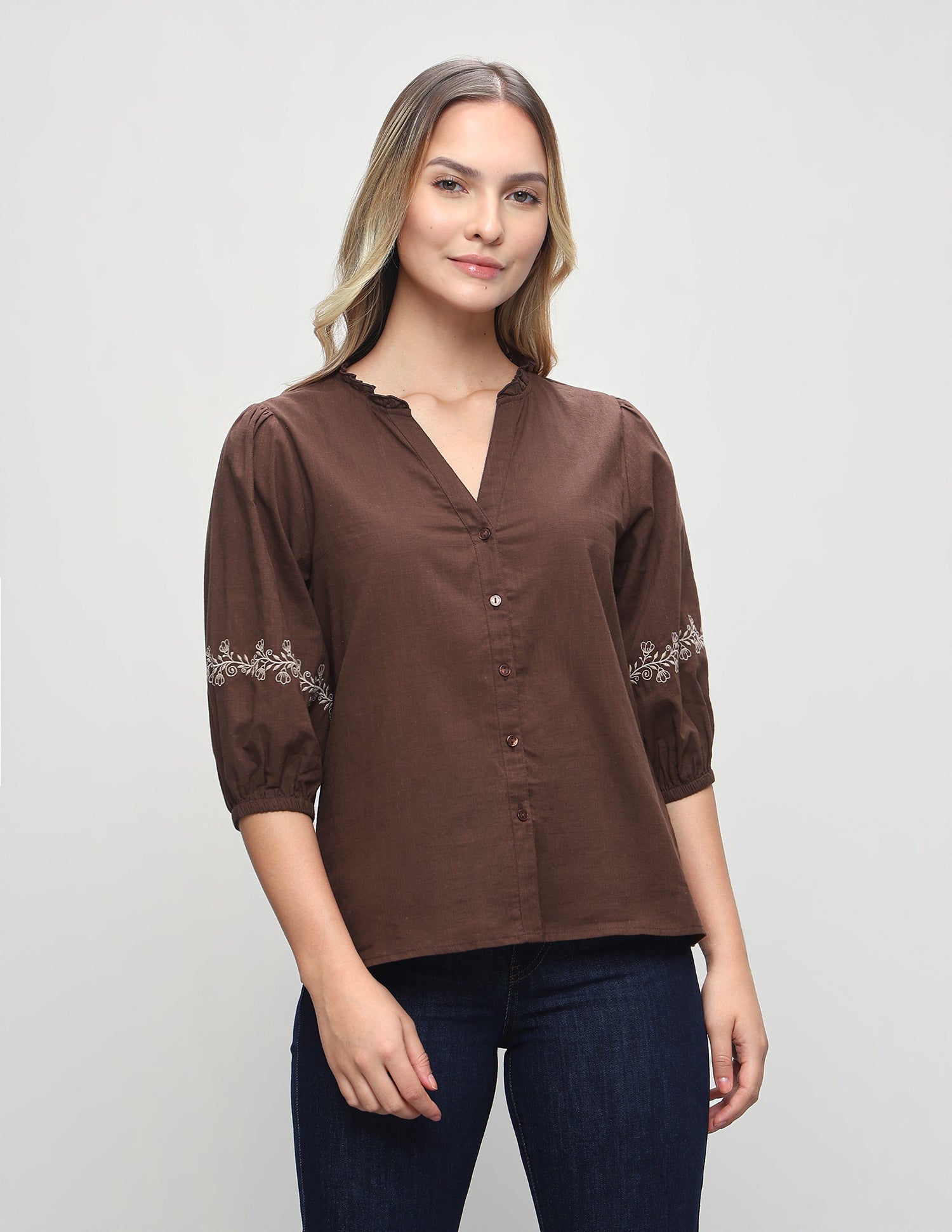 Floral Embroidered Regular Fit Top Brown - U.S. Polo Assn. India | Large