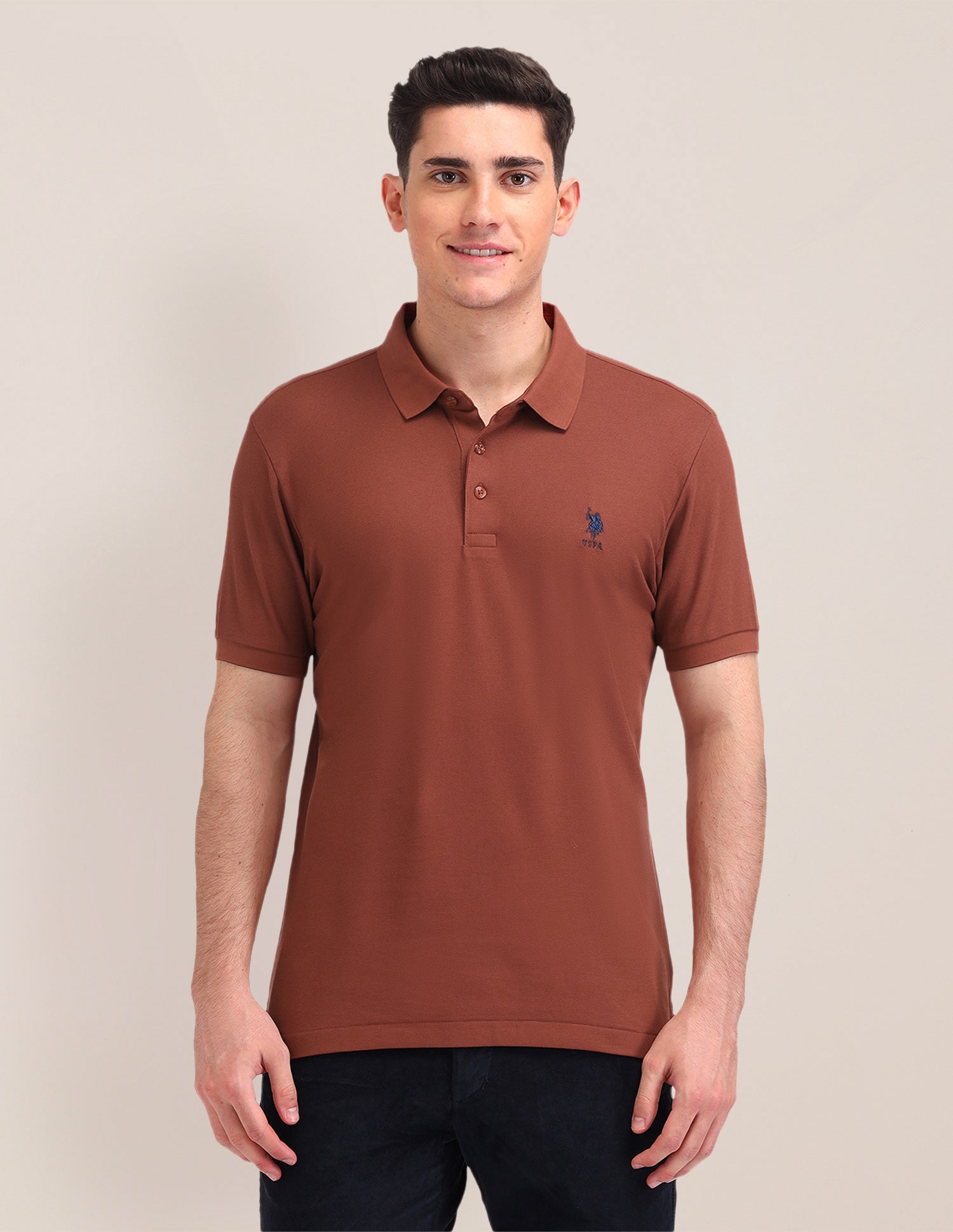 Solid Pattern Cotton Polo Shirt Rust - U.S. Polo Assn. India | Large