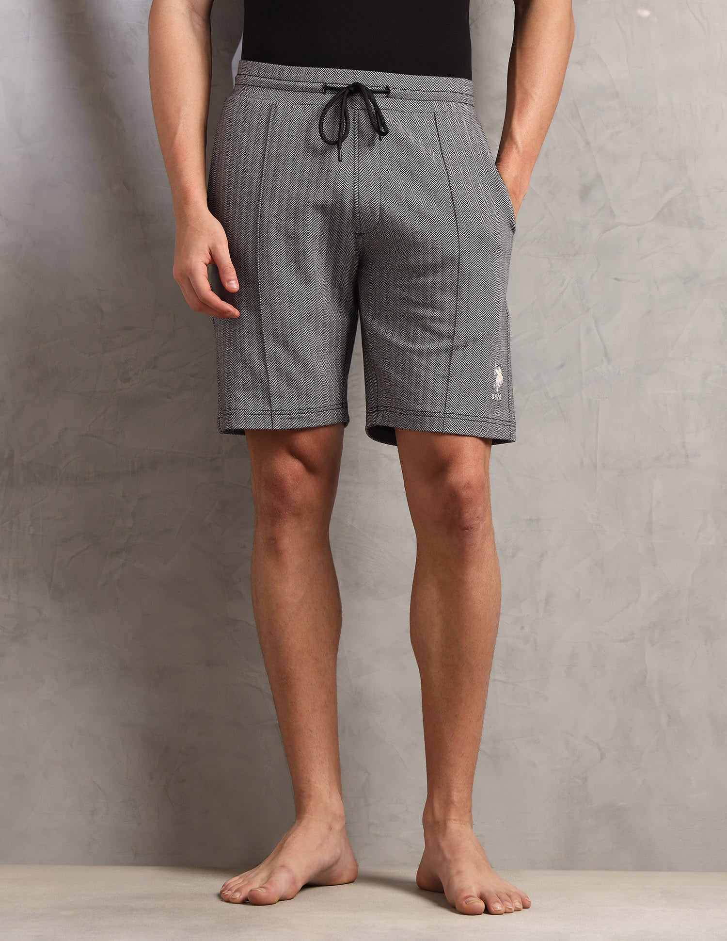 Chevron Slim Fit PS004-PL Lounge Shorts - Pack of 1 Black - U.S. Polo Assn. India | Large