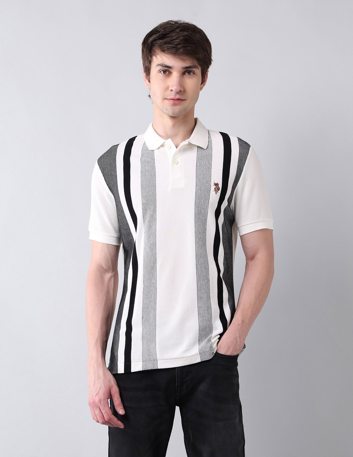 Vertical Striped Americana Polo Shirt White - U.S. Polo Assn. India | Large