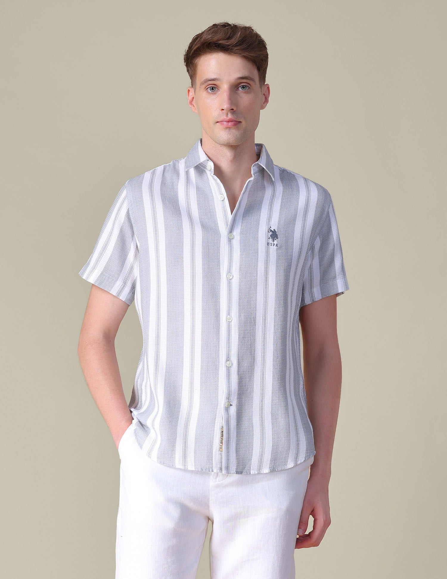 Vertical Striped Dobby Shirt Mid Grey - U.S. POLO ASSN. | Large