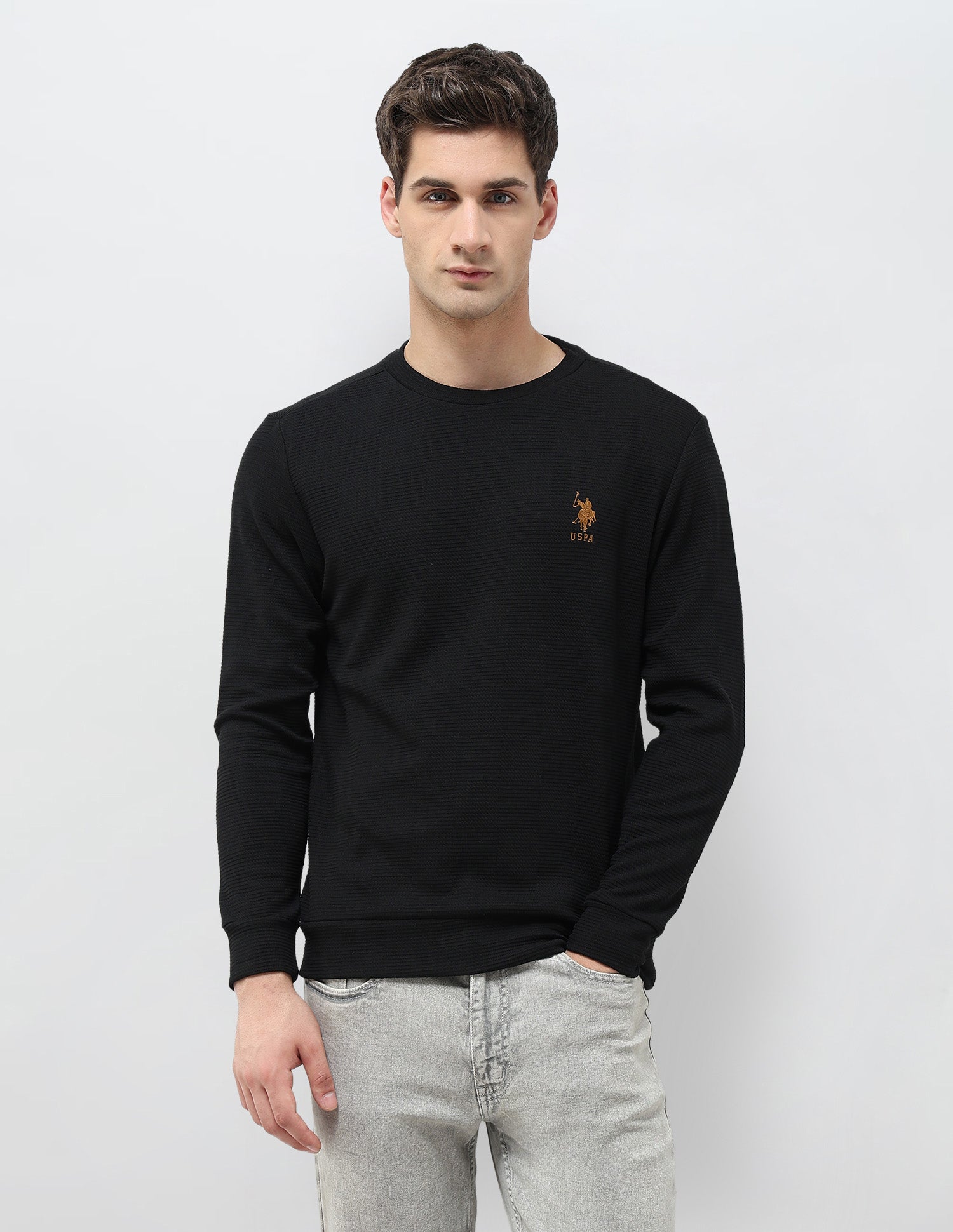 Textured Regular Fit Sweatshirt Black - U.S. POLO ASSN. | Large