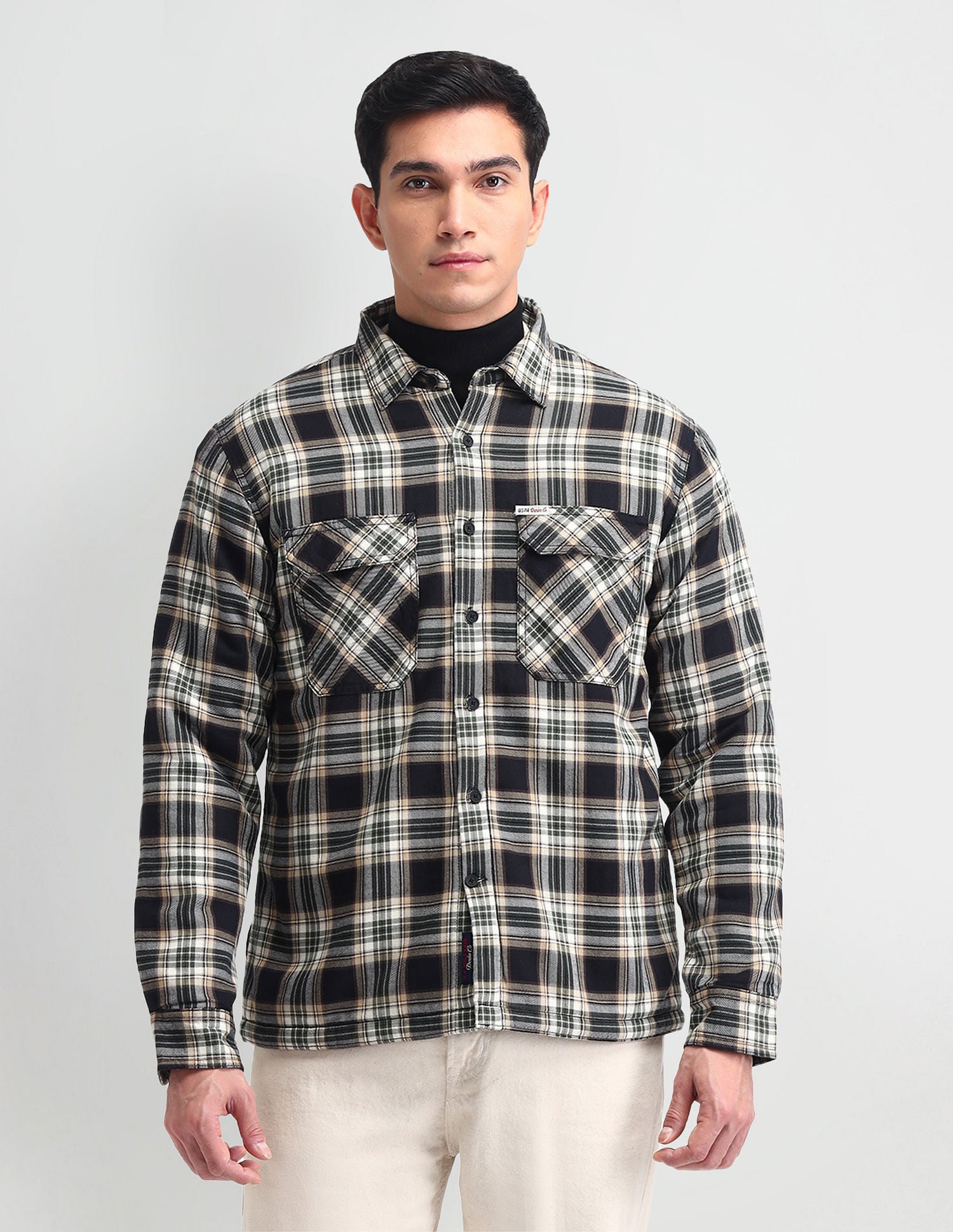 Slim Fit Checked Twill Shacket Green - U.S. Polo Assn. India | Large