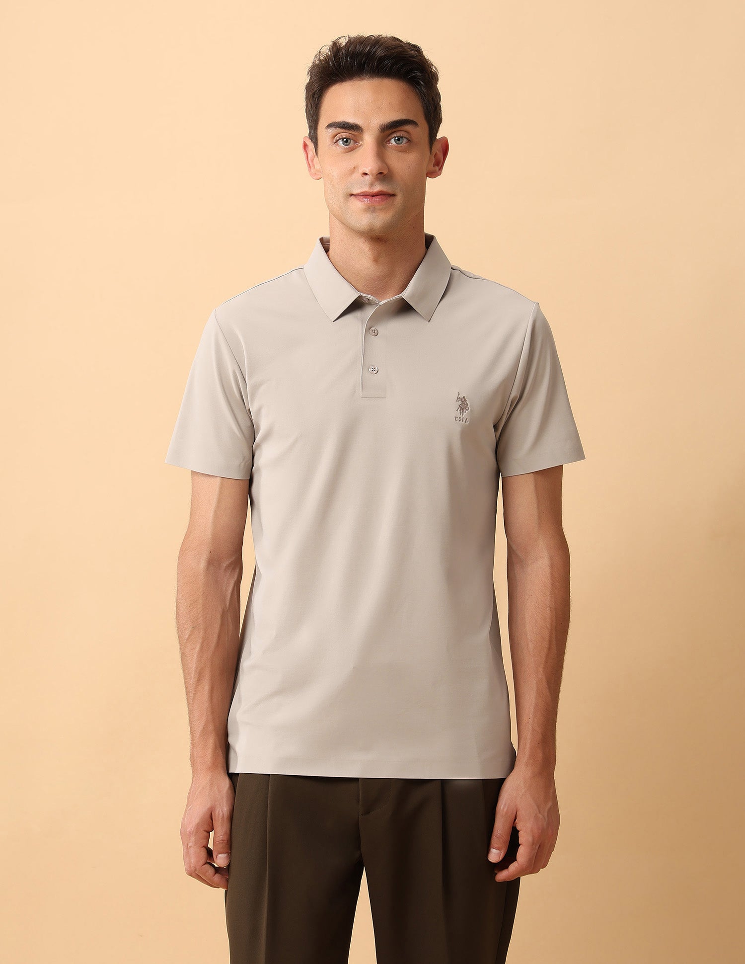 Pacho X Slim Fit Solid Polo Shirt Beige - U.S. Polo Assn. India | Large
