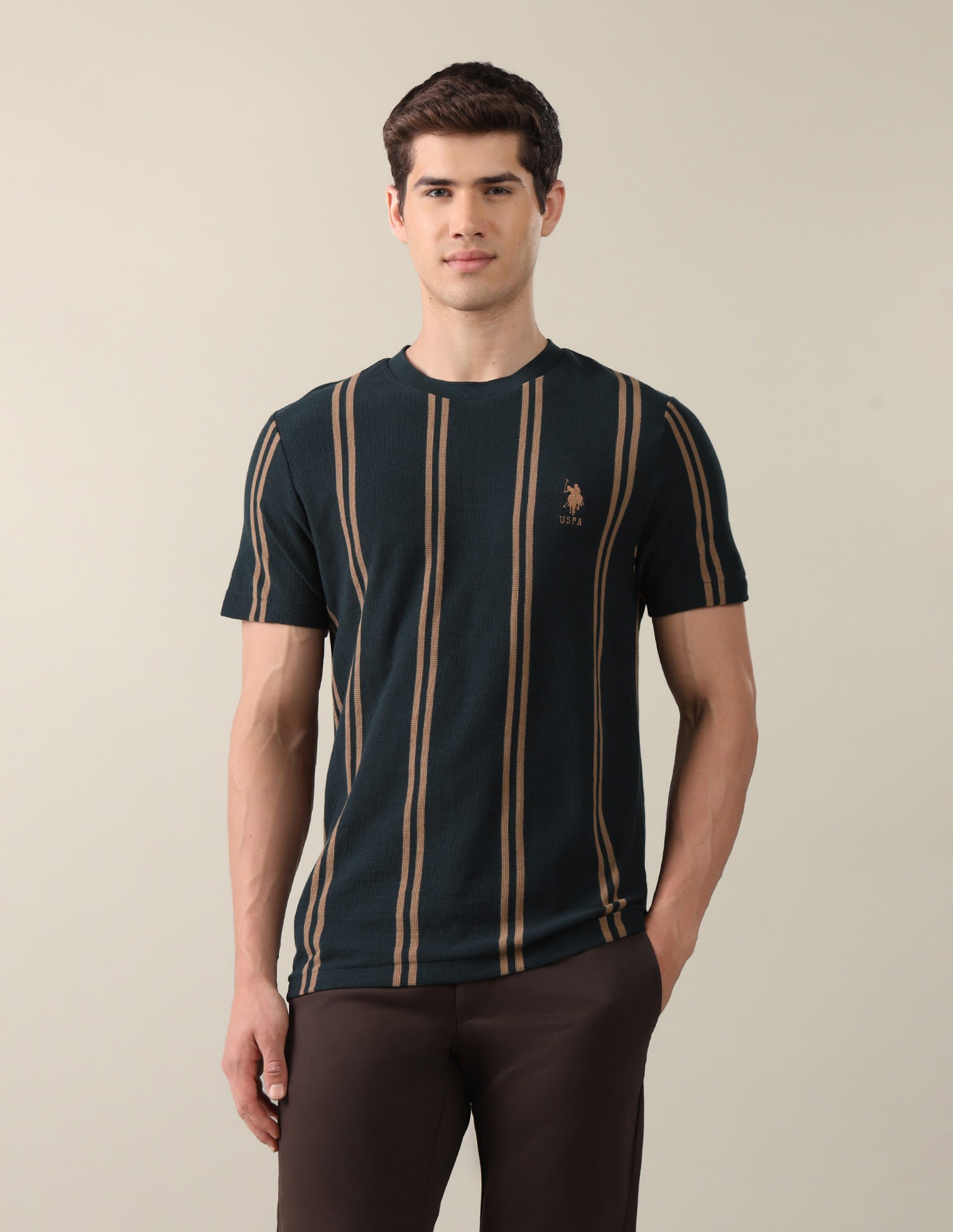 Vertical Striped Slim Fit T-Shirt Green - U.S. Polo Assn. India | Large
