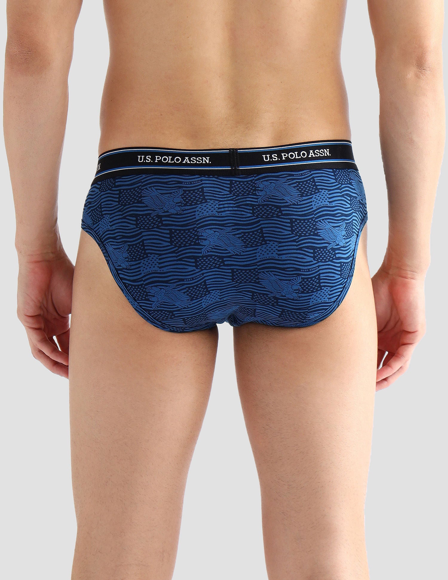 Elasticized Waist Printed I615 Briefs - Pack Of 2 Fedral Blue and Grey Melange - U.S. POLO ASSN. | Large