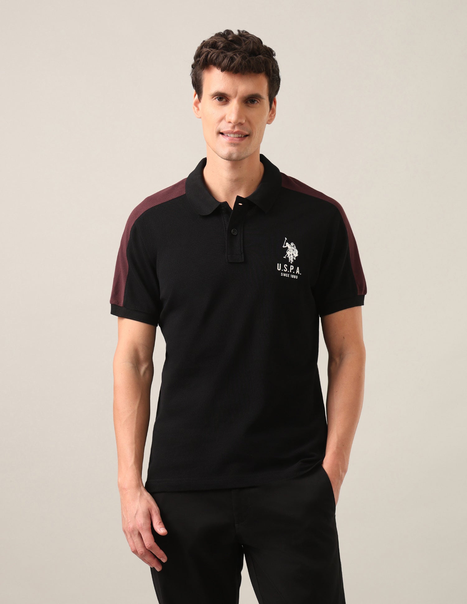Solid Slim Fit Polo Shirt Black - U.S. Polo Assn. India | Large
