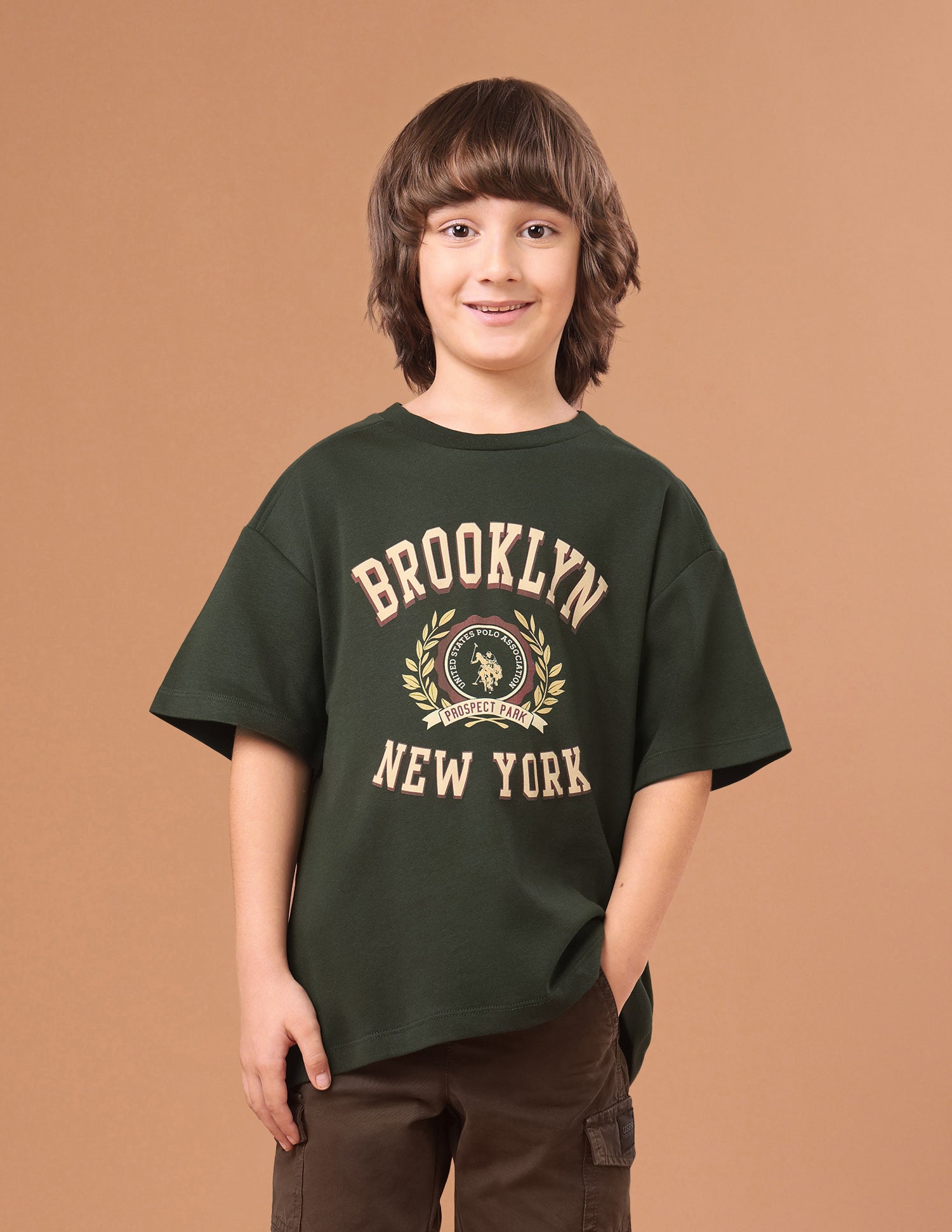 Typographic Brand Printed Oversized Fit T-Shirt Olive - U.S. Polo Assn. India | Large