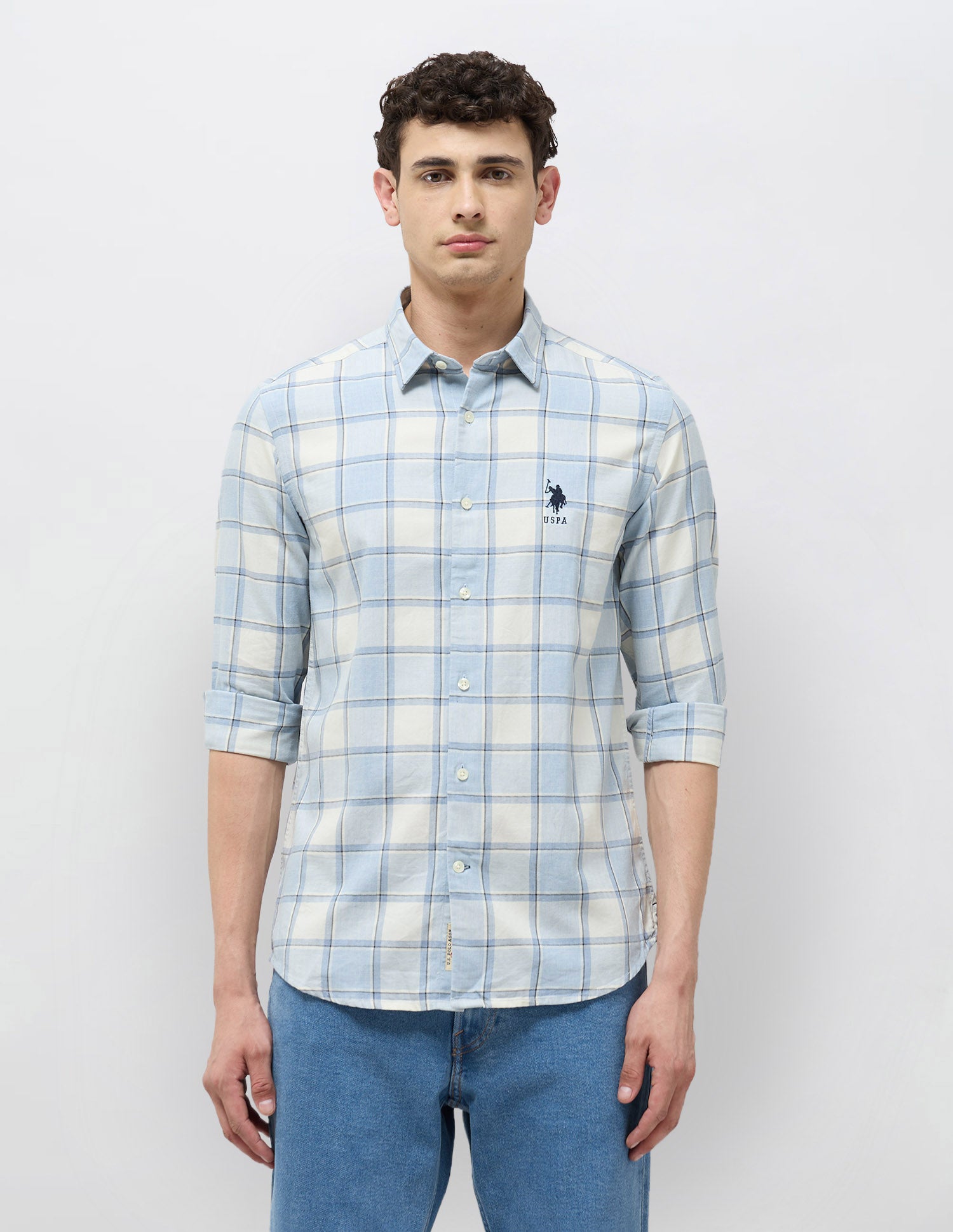 Regular Fit Grid Tattersall Checked Shirt Blue - U.S. POLO ASSN. | Large