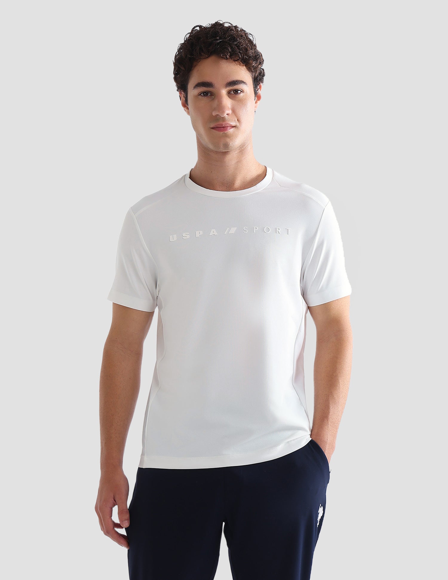 Solid Slim Fit Active T-Shirt Off White - U.S. Polo Assn. India | Large